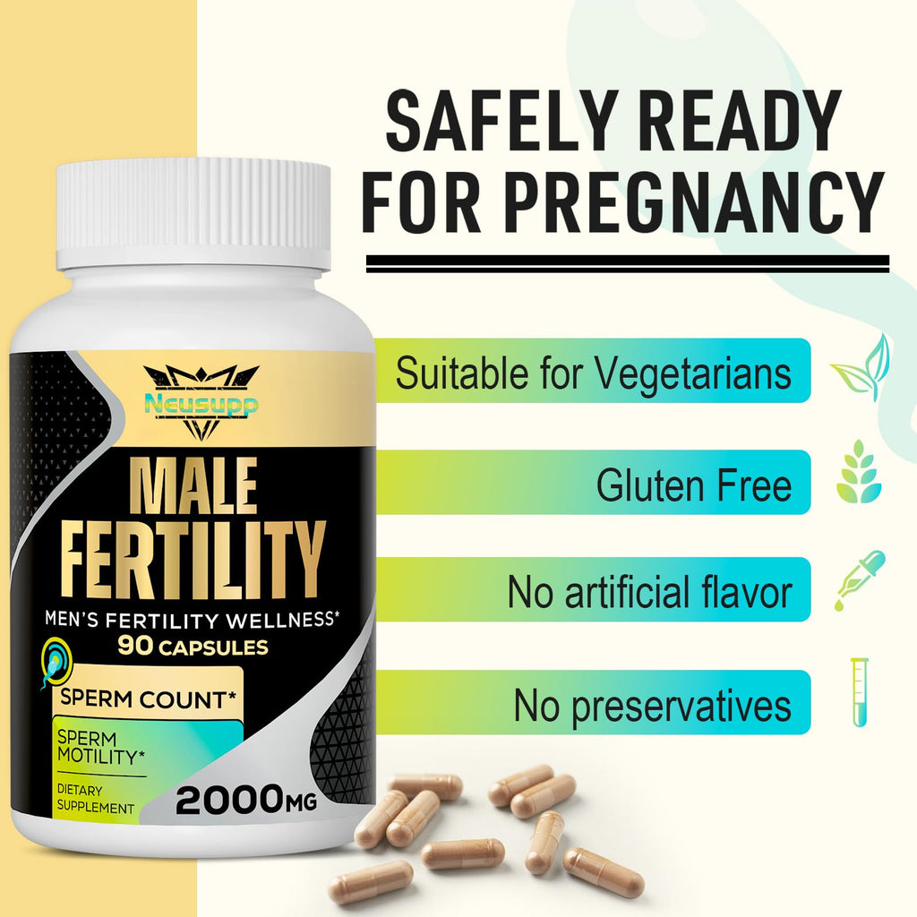 Fertility Supplements for Men – 2000mg Prenatal Vitamins for Sperm Count, Motility & Strength | CoQ10, Maca, Zinc, NAC, Folate – 90 Capsules