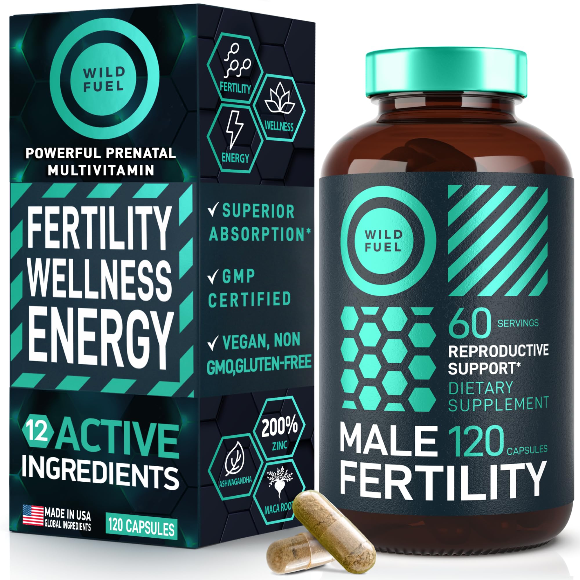 Fertility Supplements for Men – Prenatal Vitamin with Maca, Ashwagandha & Zinc | 120 Caps