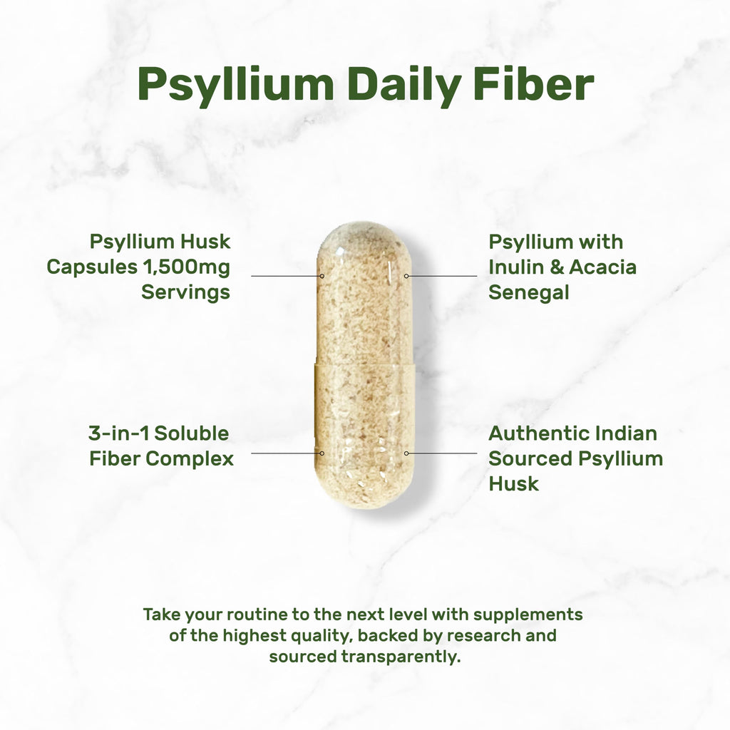 Psyllium Husk 1500mg Per Serving – 300 Capsules | 3-in-1 Fiber with Inulin & Acacia – Plant-Based, Non-GMO