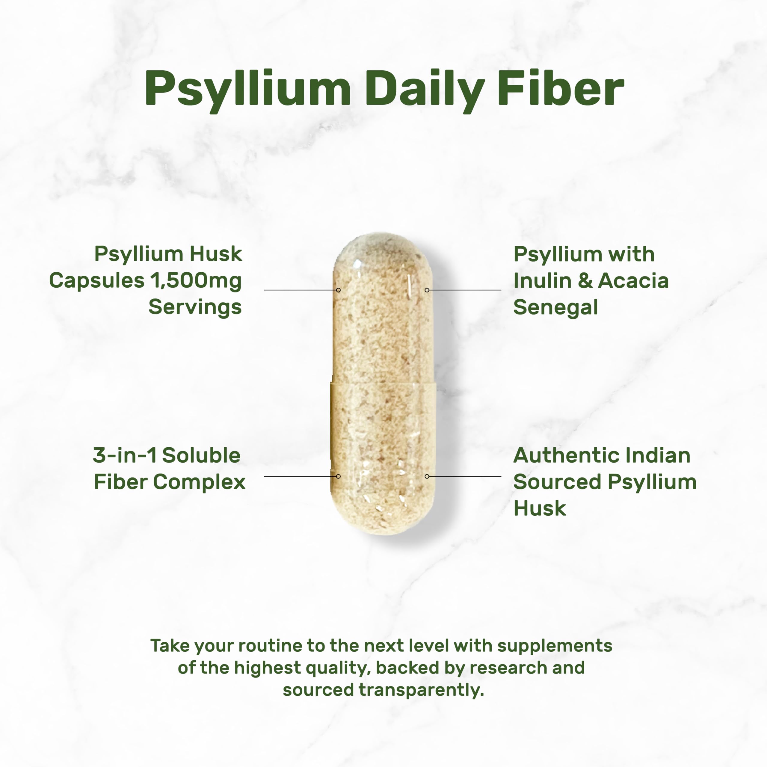 Psyllium Husk 1500mg Per Serving – 300 Capsules | 3-in-1 Fiber with Inulin & Acacia – Plant-Based, Non-GMO