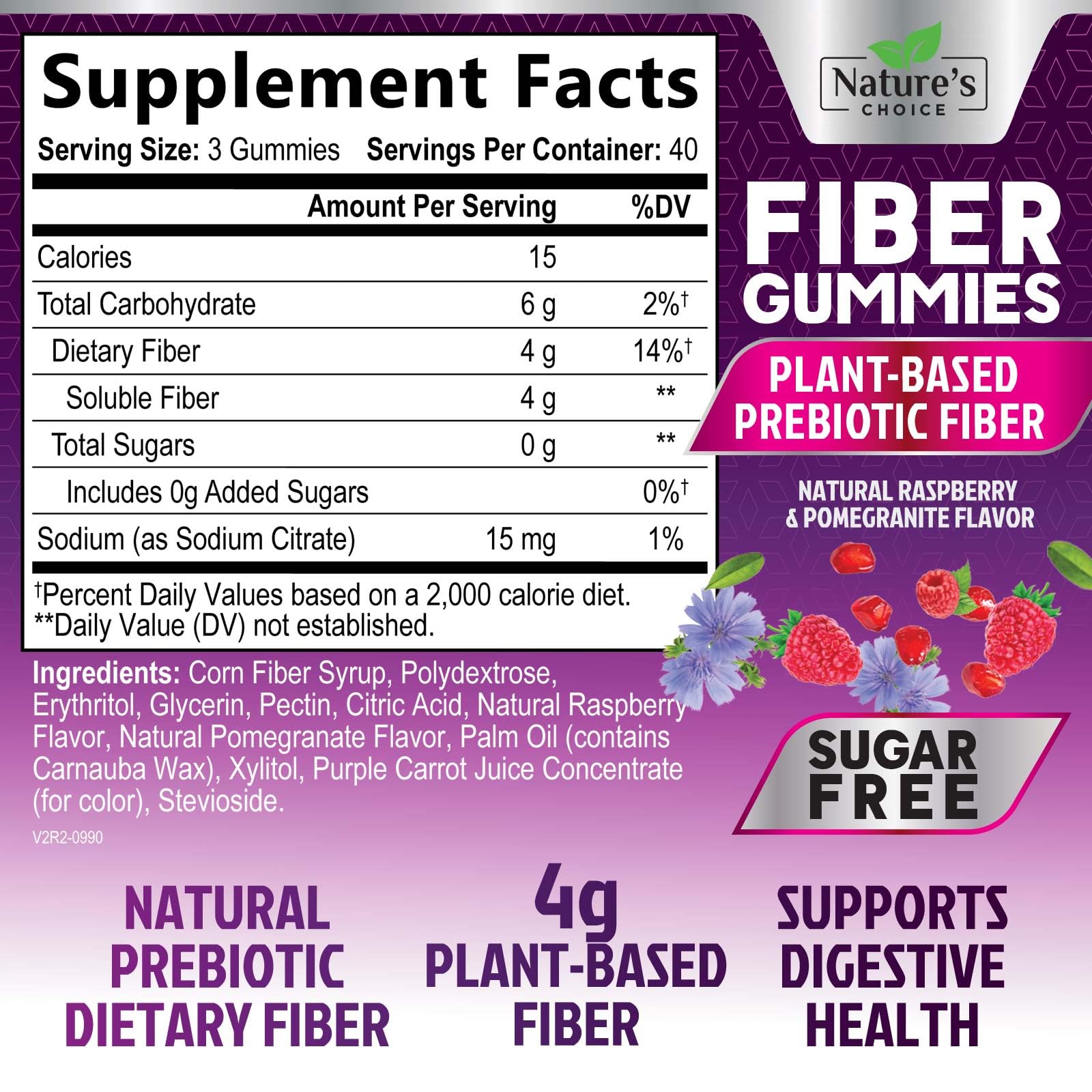 Fiber Gummies 4g - Sugar Free Plant-Based Prebiotic Gummies for Digestive Health | 120 Gummies
