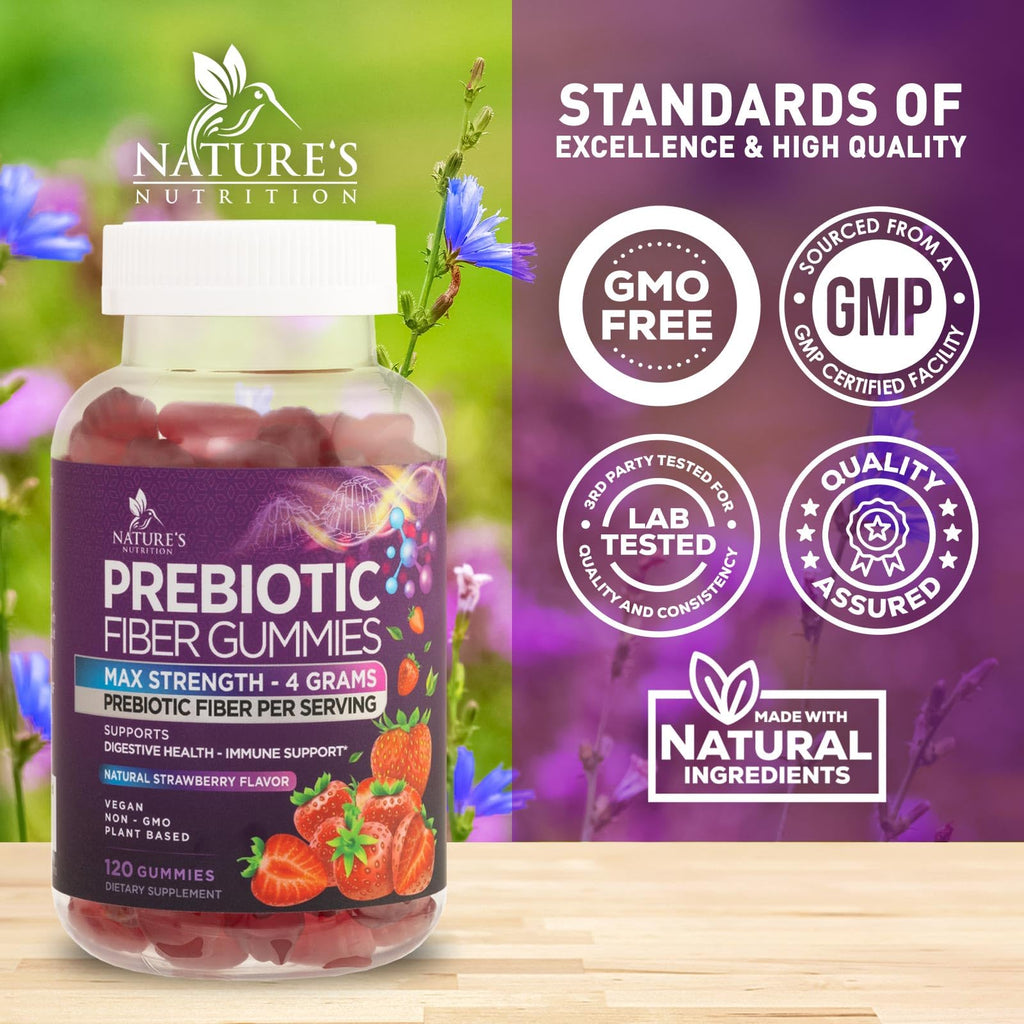 Fiber Gummies for Adults – 4g Daily Fiber Supplement | Plant-Based Prebiotic Gummy – Non-GMO 120 Gummies