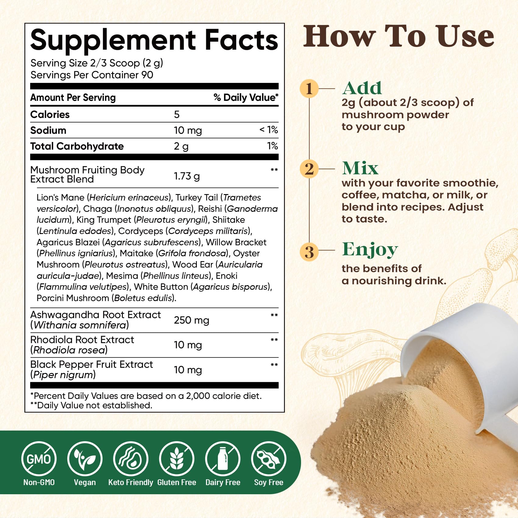 Fidus 16 Mushroom Powder – 17,300mg, 90 Servings | Immunity, Focus & Energy