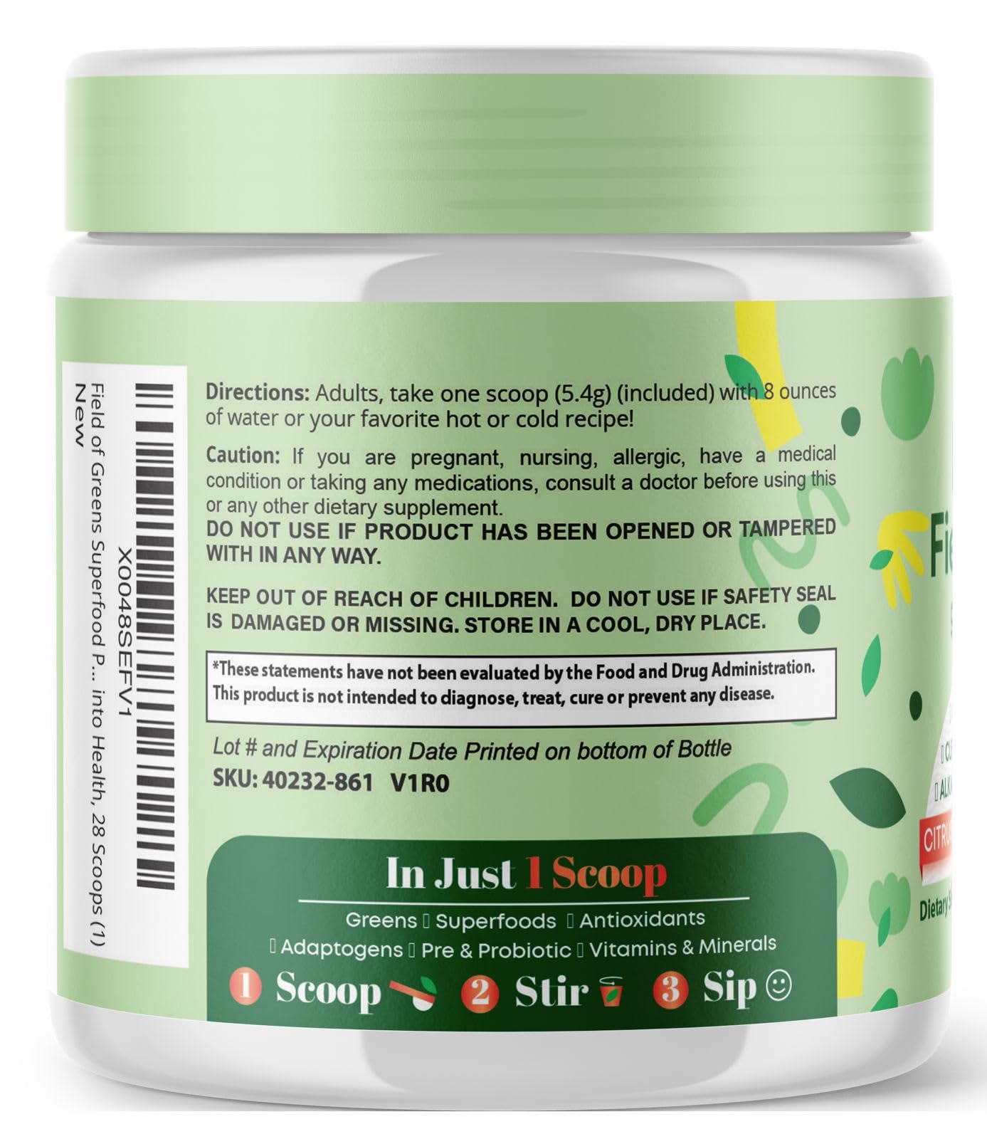 Field of Greens Superfood Powder – Organic Spirulina, Chlorella & Beet Root, Probiotic, 28 Scoops