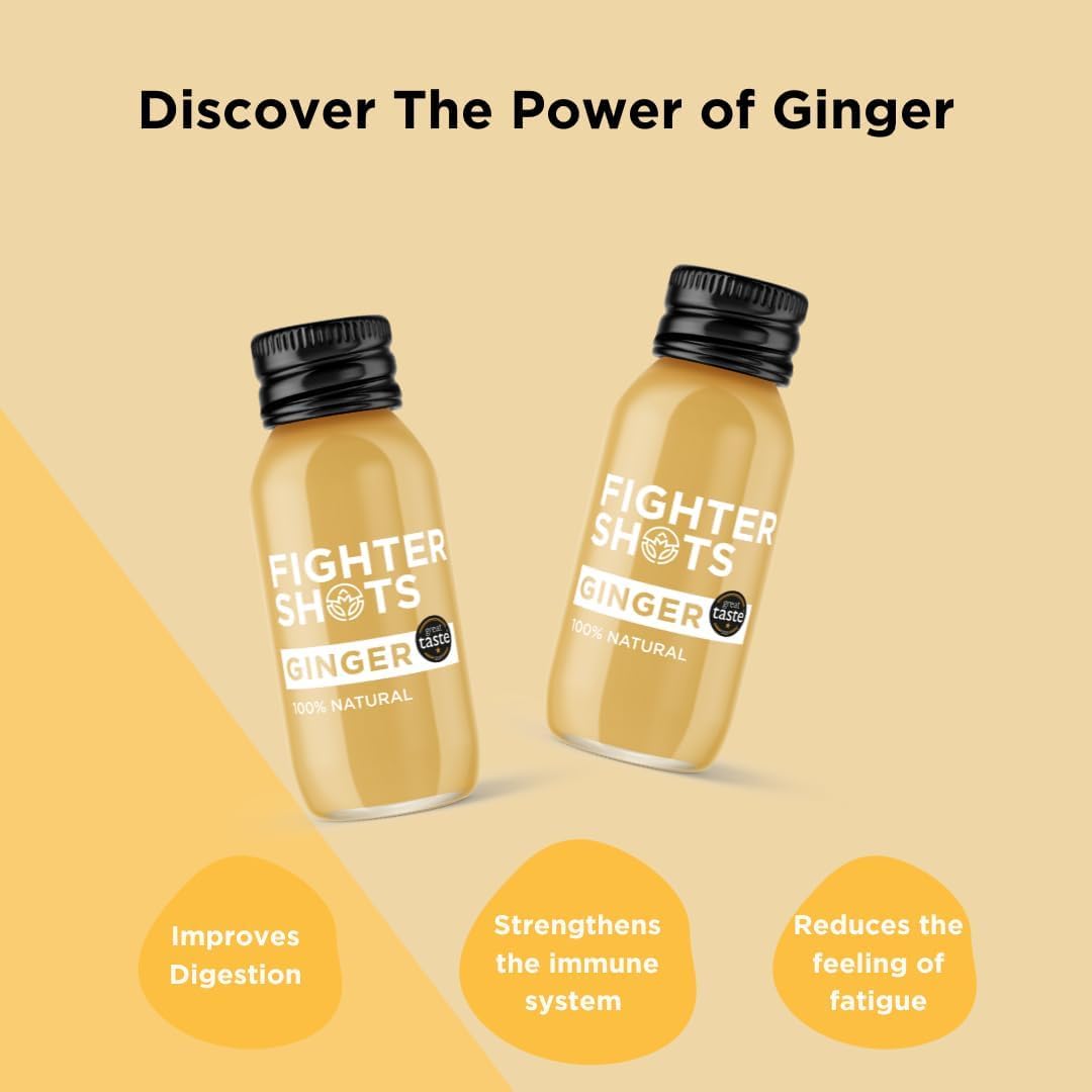 Fighter Shots Ginger (12x60ml) – Award-Winning Ginger Shots for Immune Support & Energy