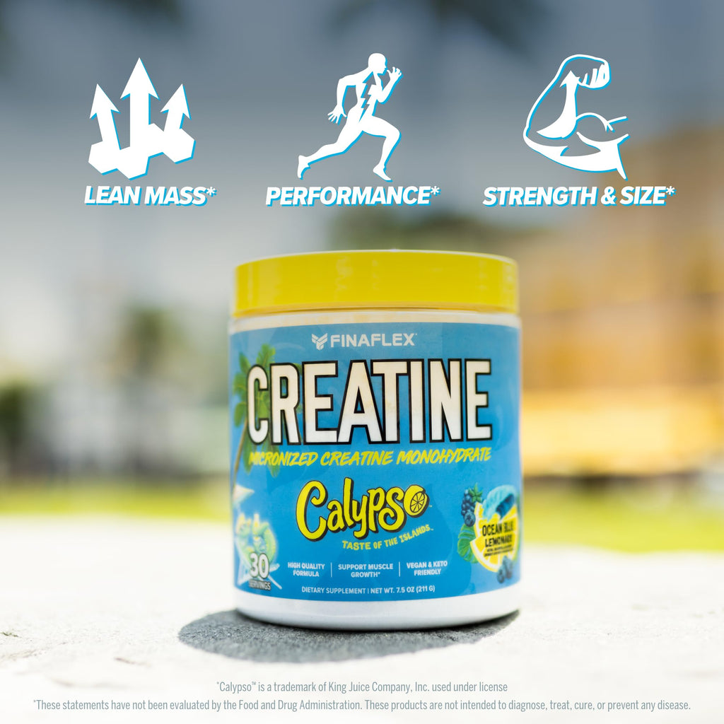 FINAFLEX Pure Creatine + Calypso Ocean Blue Lemonade – 7.5 oz, 30 Servings | 5g Creatine Monohydrate