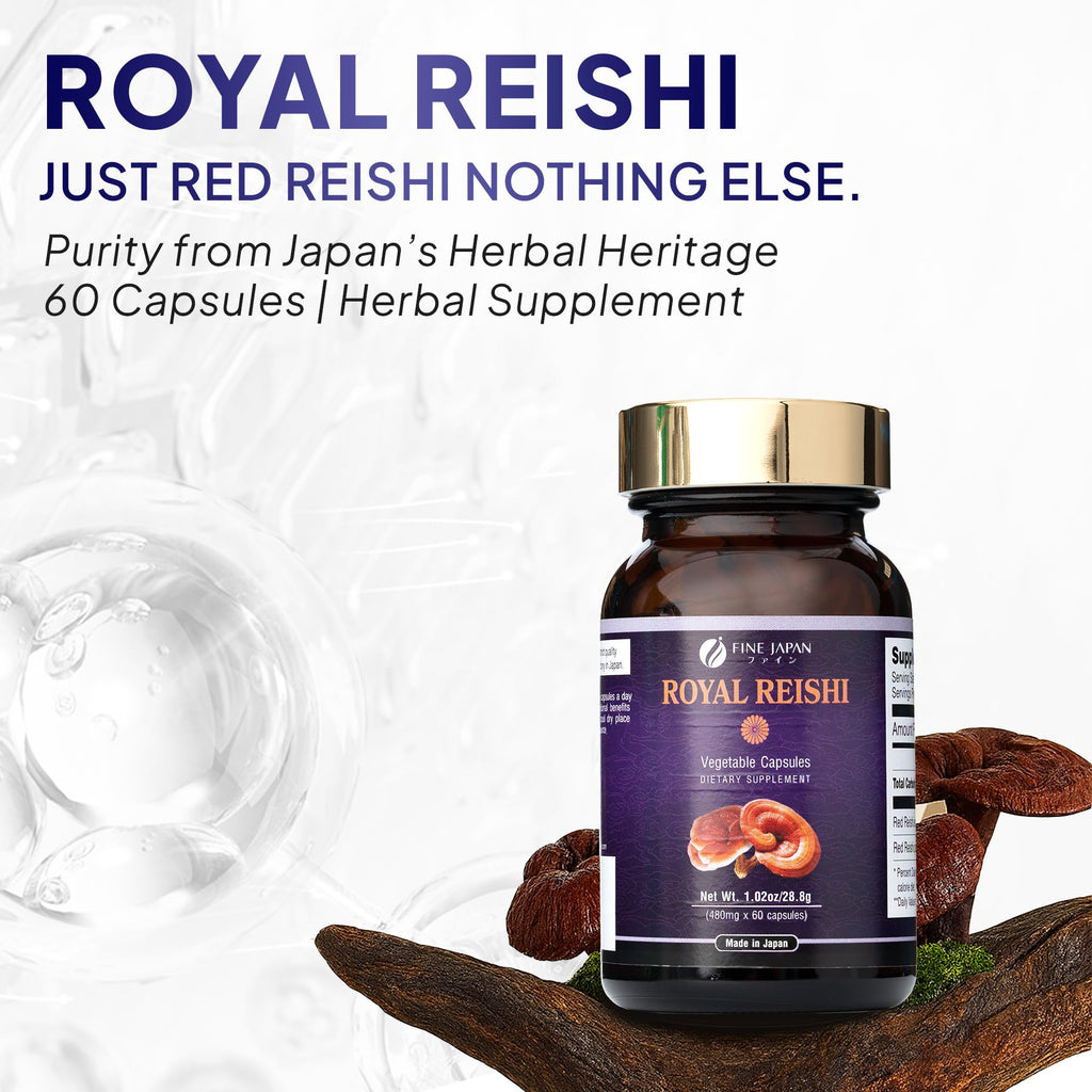 FINE JAPAN Organic Reishi Mushroom Capsules-Organic Mushroom Extract Supplement to Boost Your Immune System Health Dynamic Mushroom - 60 Capsules