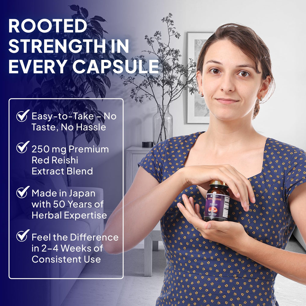FINE JAPAN Organic Reishi Mushroom Capsules-Organic Mushroom Extract Supplement to Boost Your Immune System Health Dynamic Mushroom - 60 Capsules