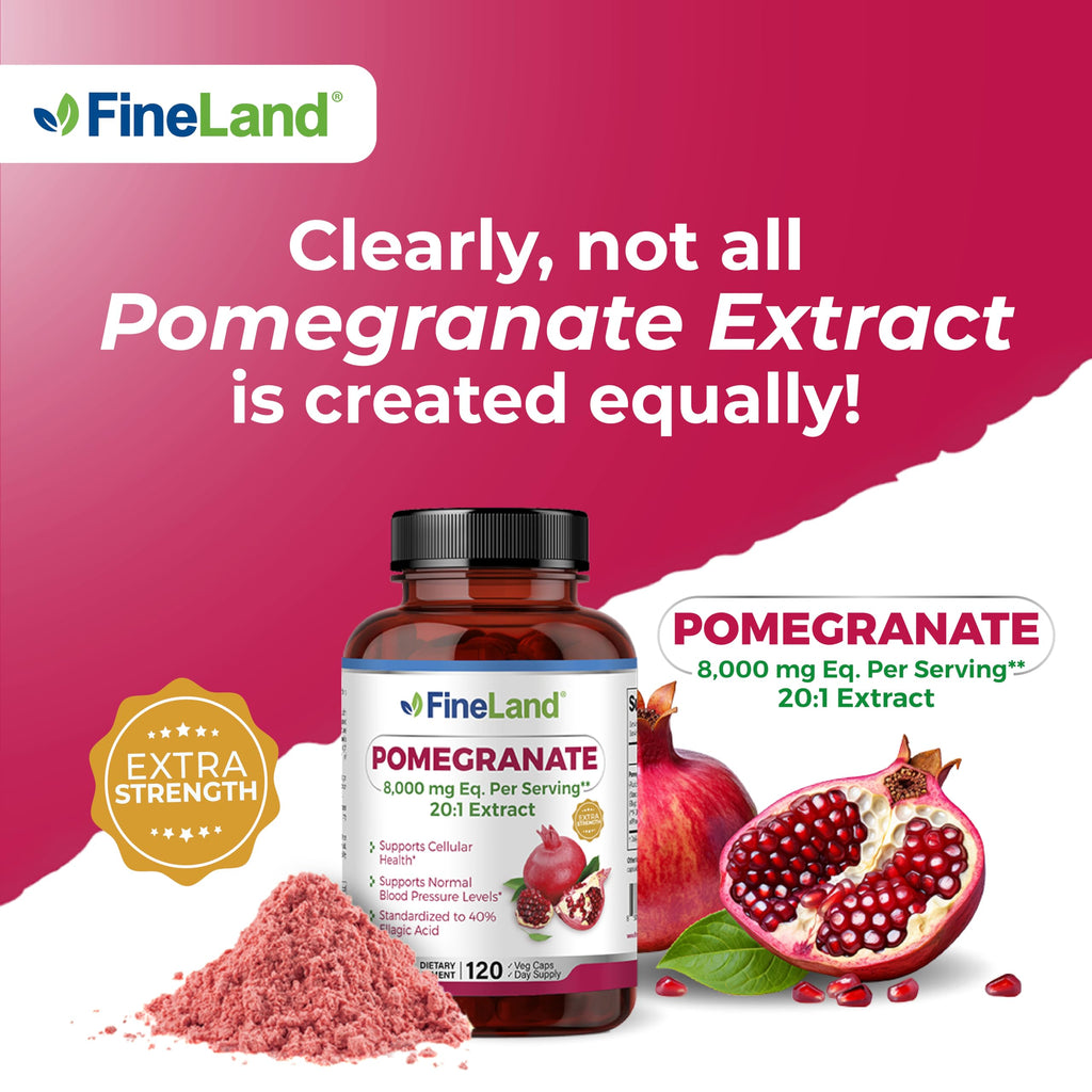 FineLand Pomegranate Extract 20:1 - 8,000 mg per Serving | 40% Ellagic Acid | 120 Veg Caps