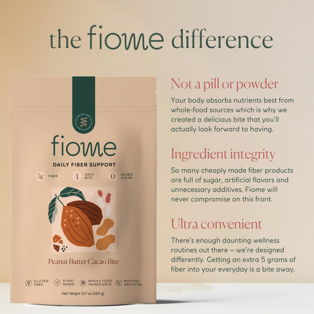 Fiome Fiber Supplement - 5g Daily Fiber Bite for Regularity, Digestion & Gut Health | Peanut Butter Cacao, 30 Servings