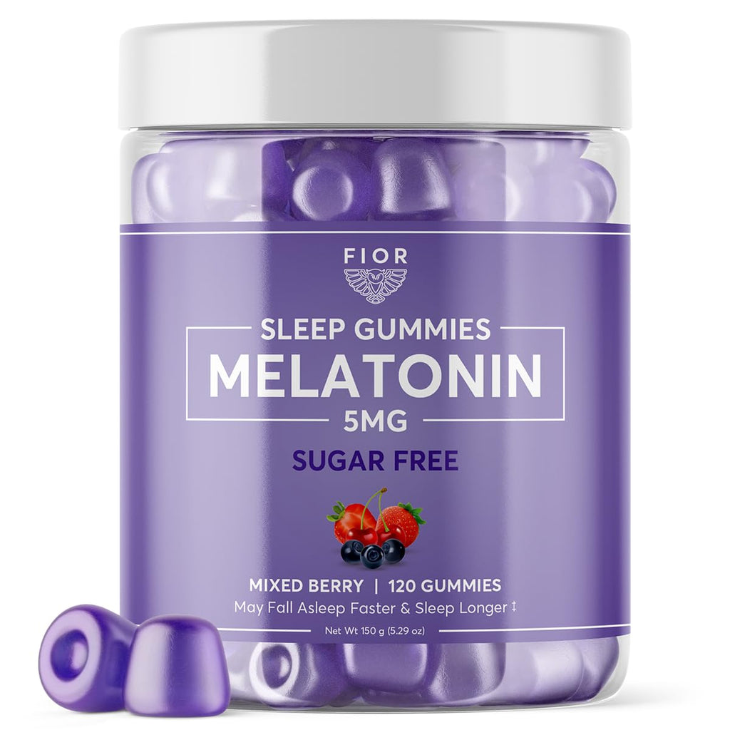 FIOR Sugar Free Sleep Gummies 120-Count 1 Melatonin & L-Theanine for Adults & Kids