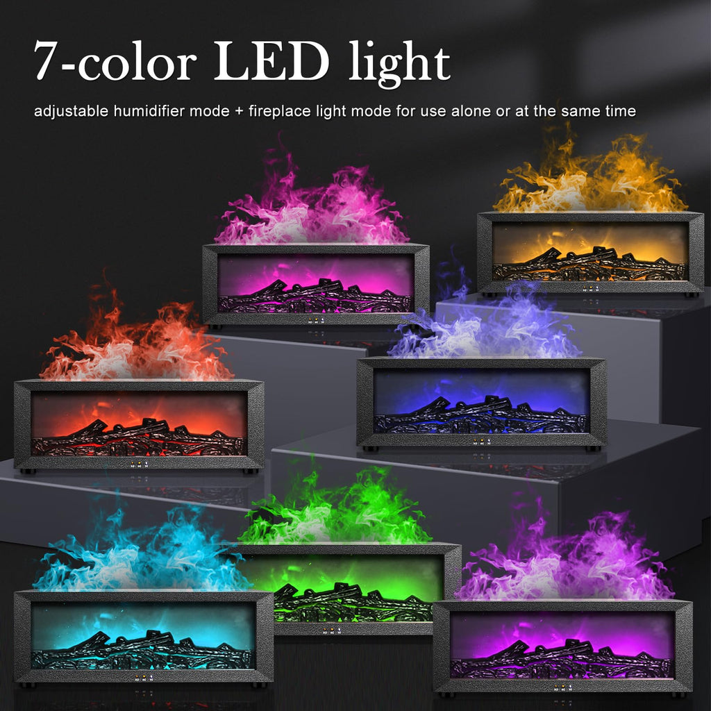 Fireplace Aroma Diffuser with Remote – 7-Color LED Flame, Essential Oil Diffuser, 1/3/5h Timers