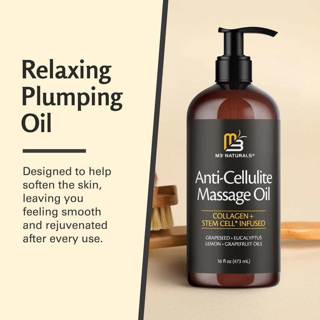 Firming Body Massage Oil with Collagen & Stem Cell – 16 Fl Oz – Smooths Cellulite & Improves Skin Texture