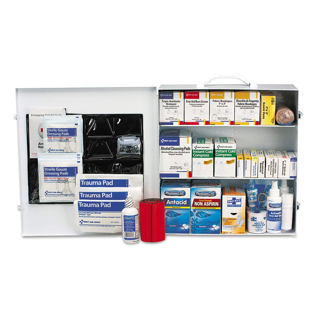 First Aid Only 90575 3-Shelf ANSI B+ OSHA Compliant First Aid Cabinet, 676-Piece Emergency Kit (100–150 People)
