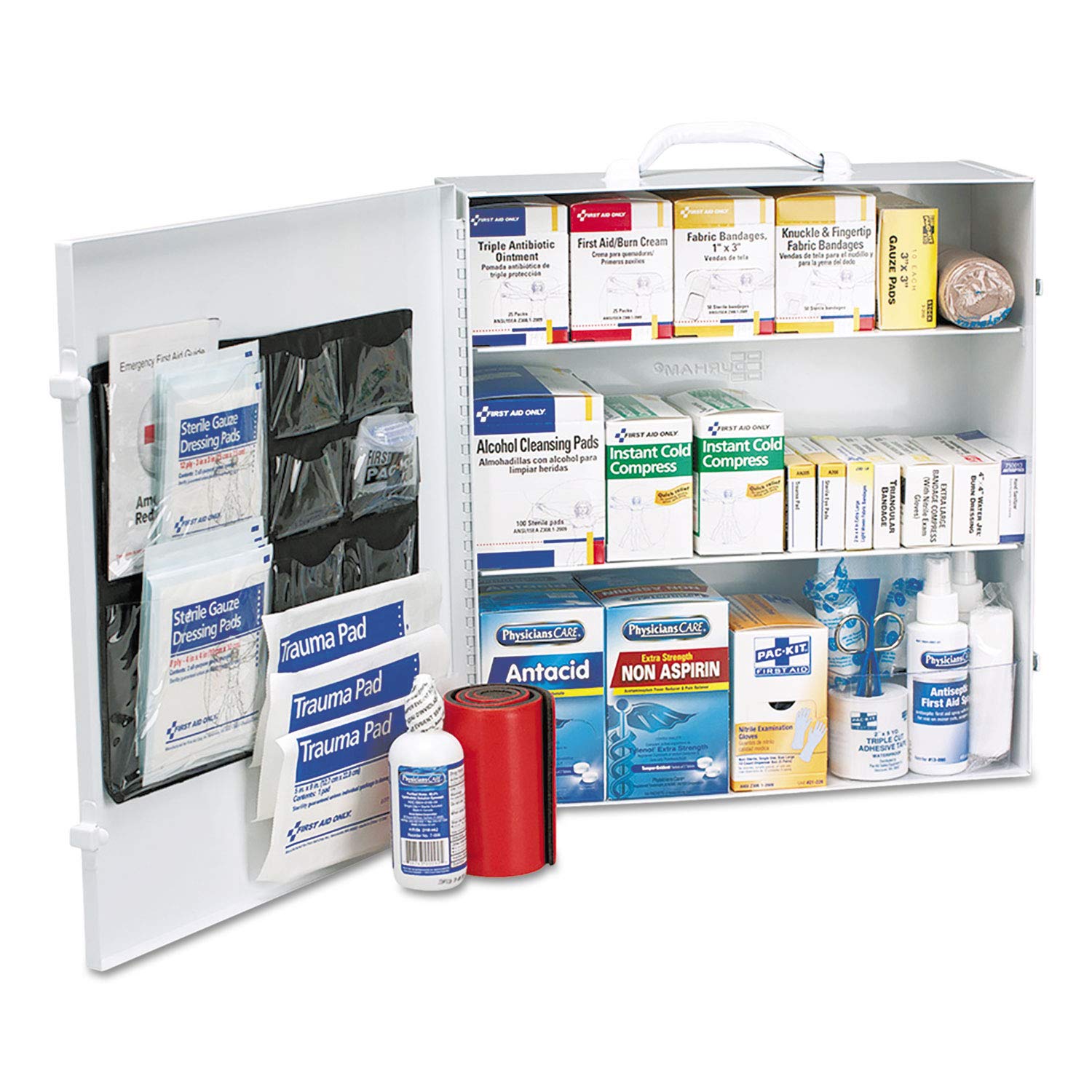 First Aid Only 90575 3-Shelf ANSI B+ OSHA Compliant First Aid Cabinet, 676-Piece Emergency Kit (100–150 People)