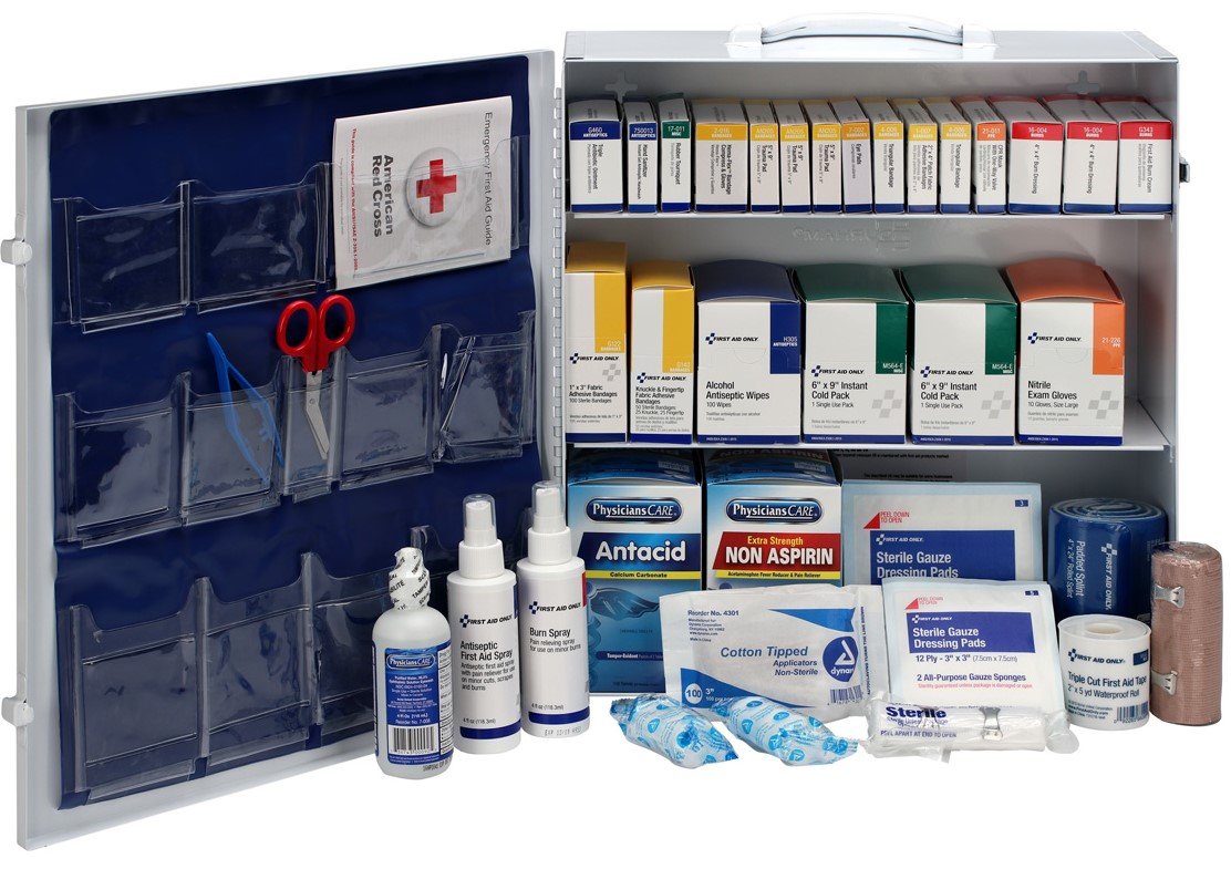First Aid Only 90575 3-Shelf ANSI B+ OSHA Compliant First Aid Cabinet, 676-Piece Emergency Kit (100–150 People)