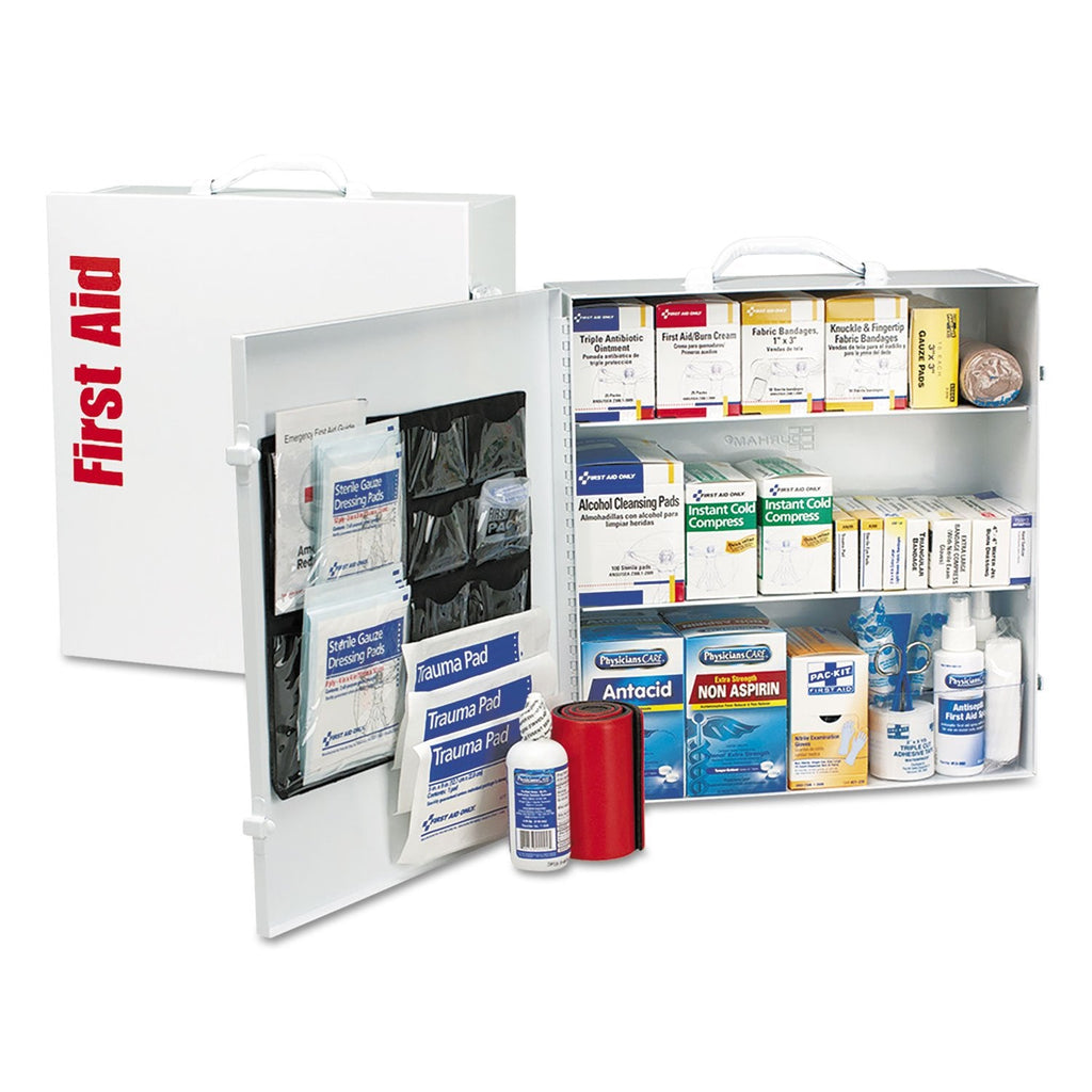 First Aid Only 90575 3-Shelf ANSI B+ OSHA Compliant First Aid Cabinet, 676-Piece Emergency Kit (100–150 People)