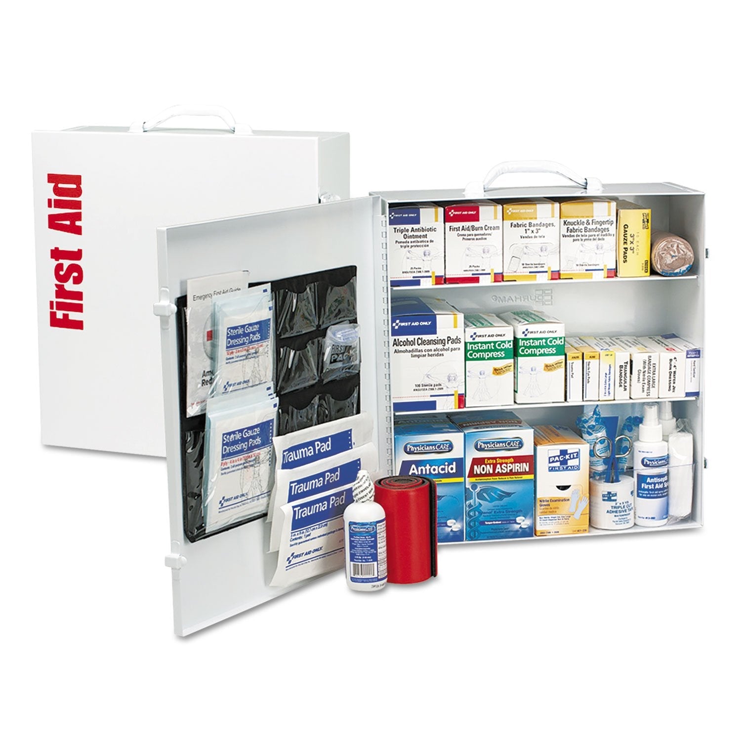 First Aid Only 90575 3-Shelf ANSI B+ OSHA Compliant First Aid Cabinet, 676-Piece Emergency Kit (100–150 People)