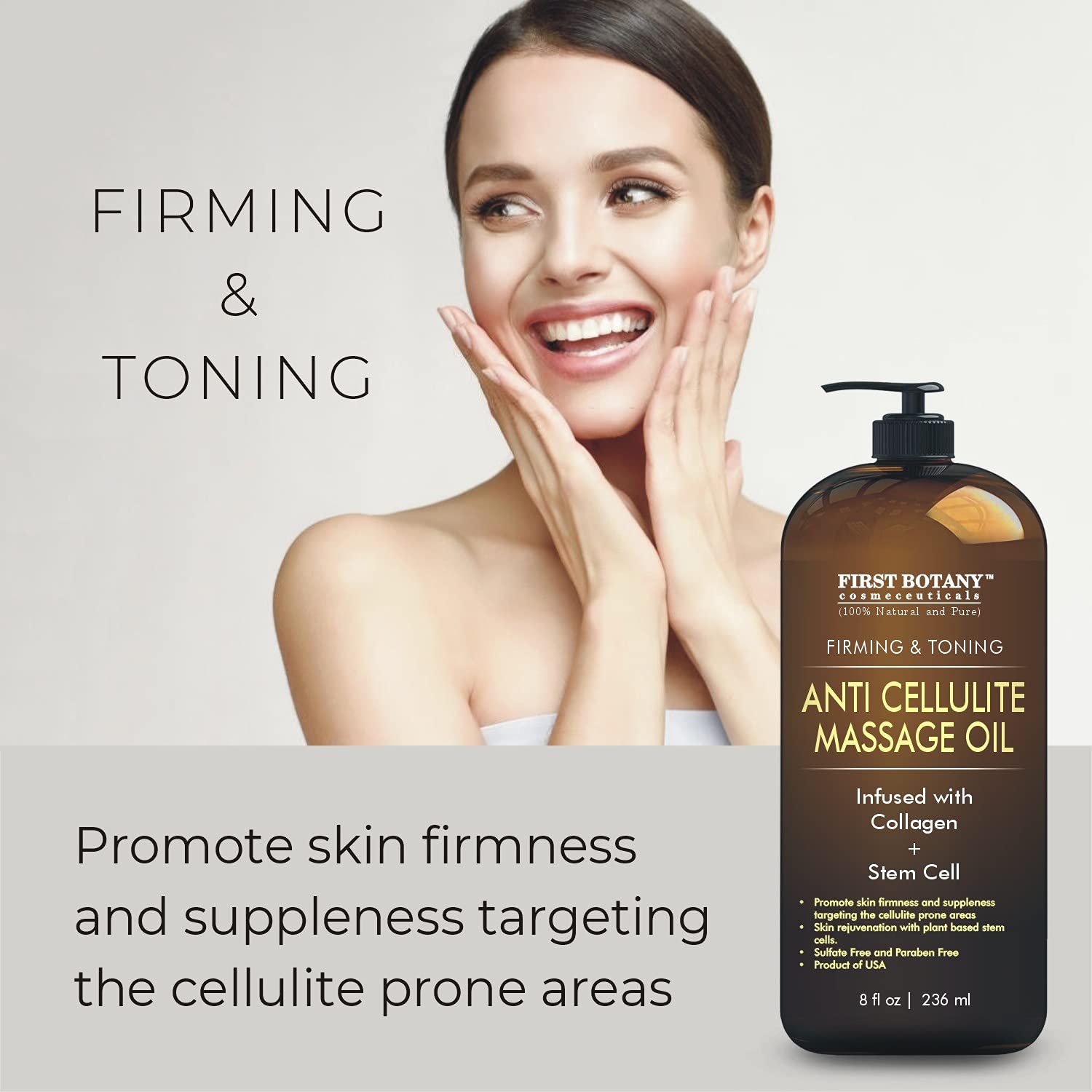 First Botany Anti-Cellulite Massage Oil with Collagen & Stem Cells – 8 oz