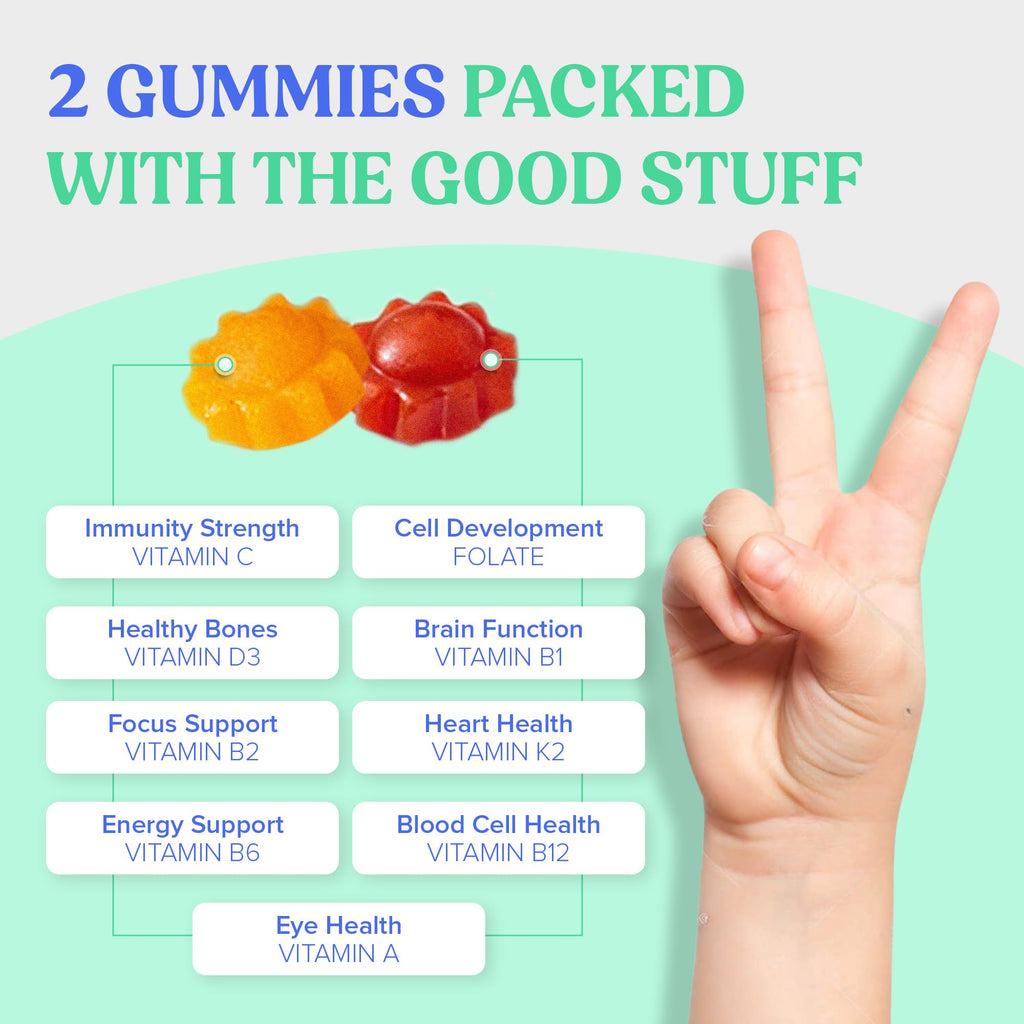 First Day Kids Multivitamin Gummies Age 4+, Strawberry & Orange - Kids Vitamins Multivitamin Gummy A C D3 K2 B1 B2 B6 B12 Folate, Immunity & Brain Function, Vegan - 30 Day Supply, Packaging May Vary