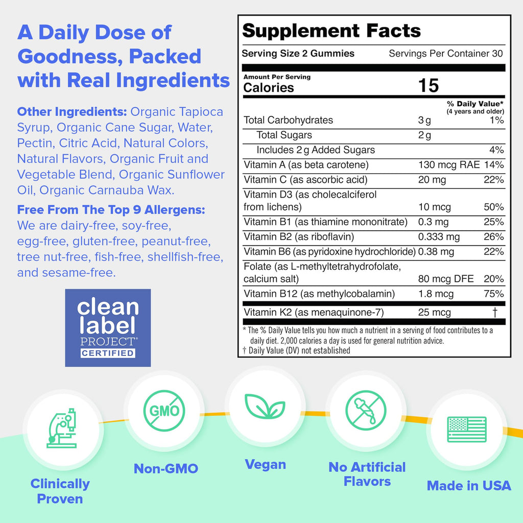First Day Kids Multivitamin Gummies Age 4+, Strawberry & Orange - Kids Vitamins Multivitamin Gummy A C D3 K2 B1 B2 B6 B12 Folate, Immunity & Brain Function, Vegan - 30 Day Supply, Packaging May Vary