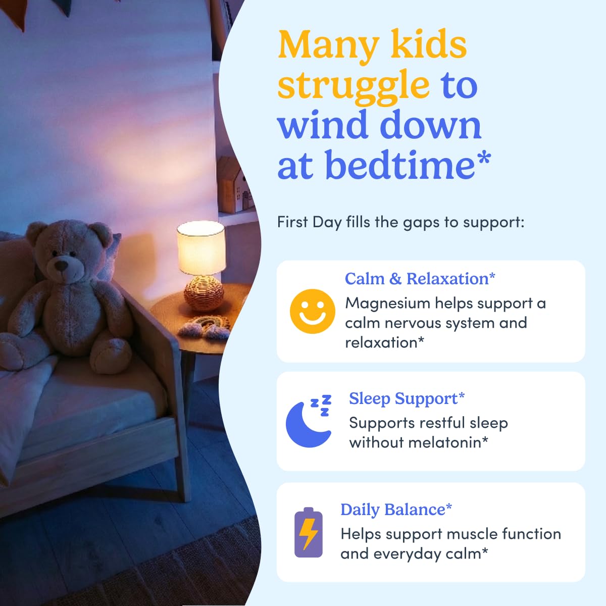 FIRST DAY Magnesium for Kids Gummies – Sleep & Relaxation Support, No Melatonin, Strawberry