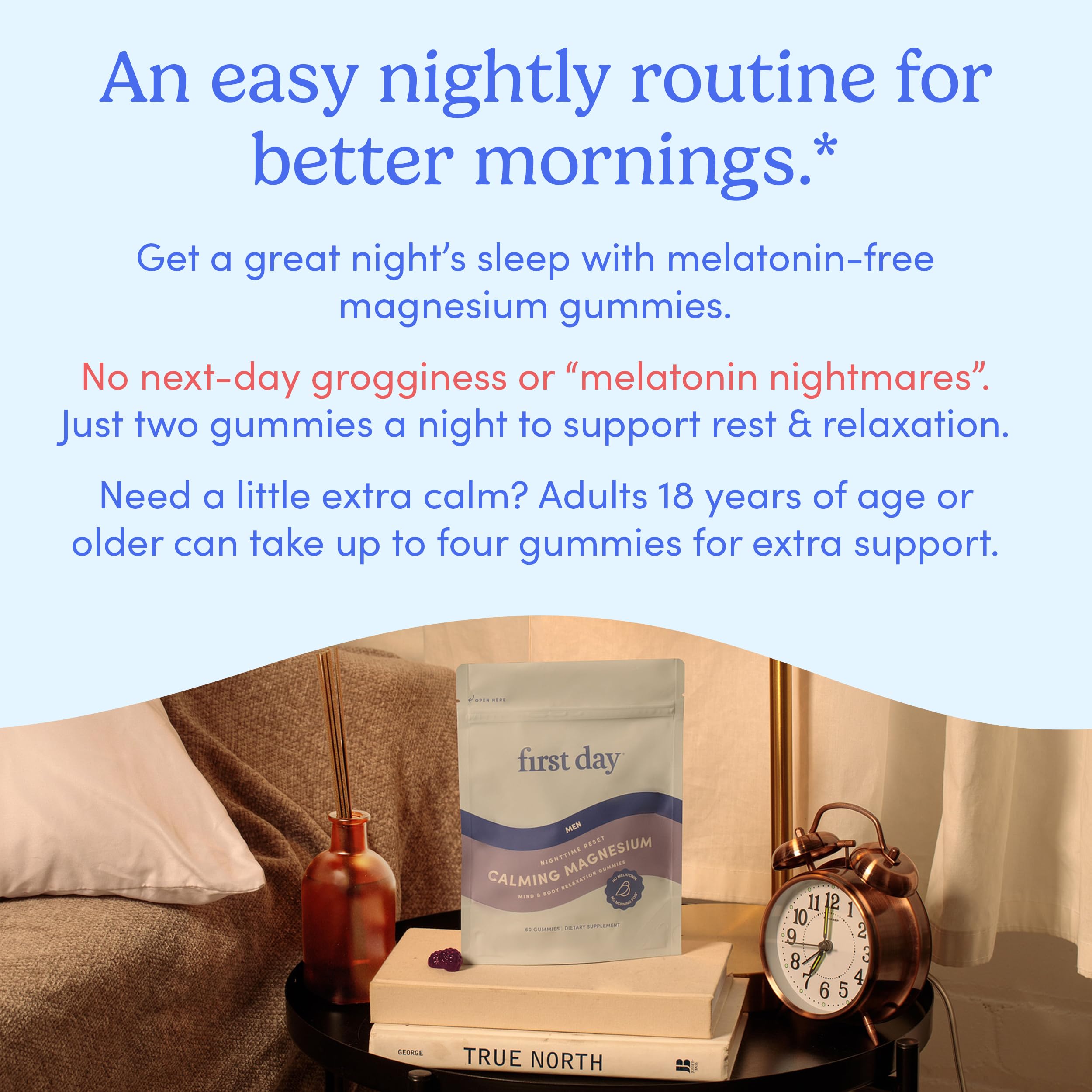 First Day Men's Nighttime Reset Magnesium Gummies – Sleep Support, Mood & Energy (No Melatonin) – 30-Day Supply