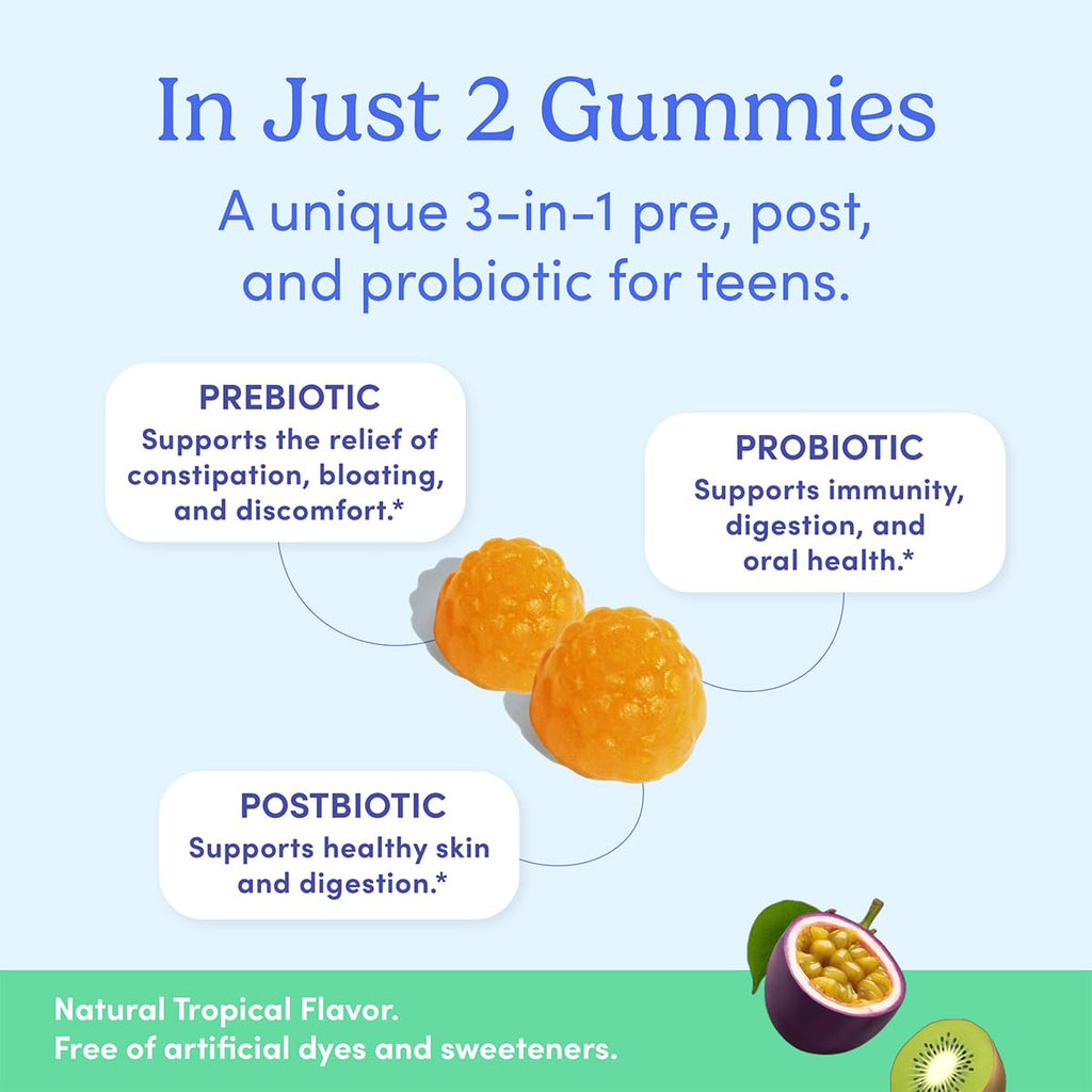 FIRST DAY Teens’ Gut Sustainer Tribiotic Gummies – 3-in-1 Prebiotic, Probiotic & Postbiotic (60-Day Supply)