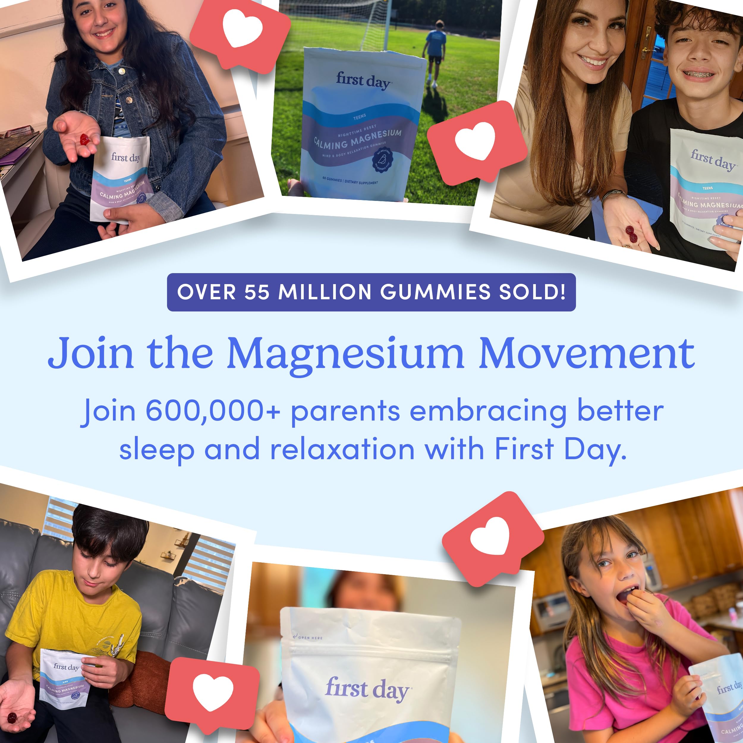 First Day Teens’ Nighttime Reset Calming Magnesium Gummies – Sleep Support, Mood Balance & Energy (30-Day Supply)