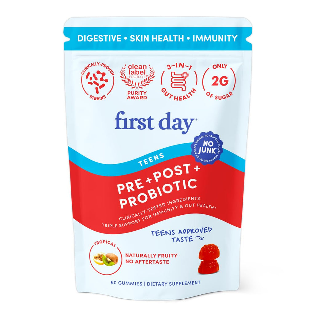 FIRST DAY Teens’ Gut Sustainer Gummies – 3-in-1 Prebiotic, Probiotic & Postbiotic