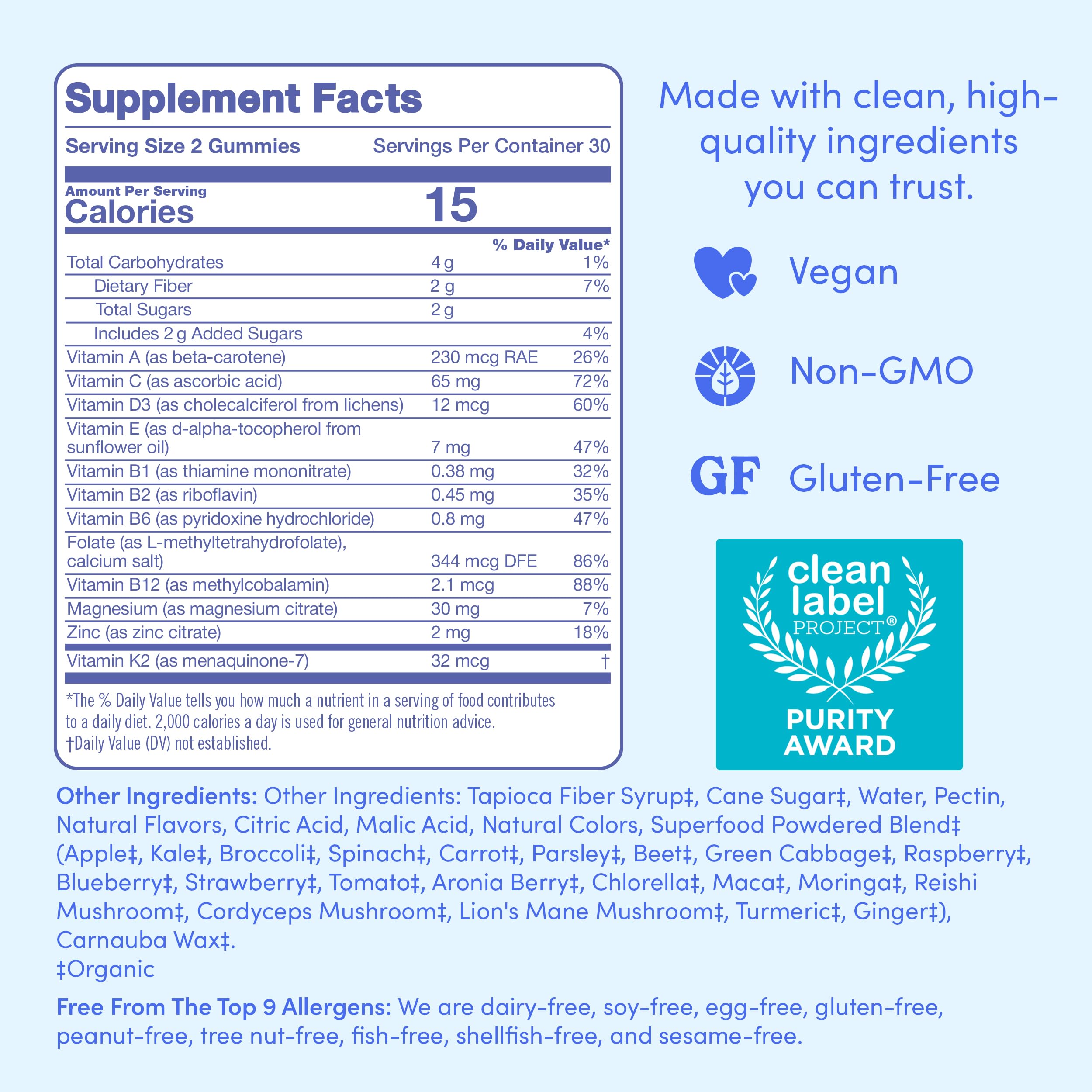 First Day Vitamins for Teens | Teen Multivitamin for Girls & Boys 12-17 | Organic Fruit & Veggie Blend | 60 Day Supply