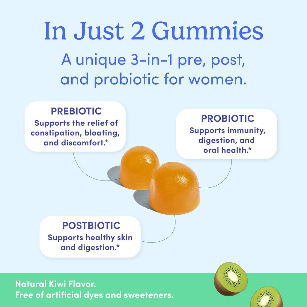 FIRST DAY Women’s Good Gut Tribiotic Gummies – 3-in-1 Probiotic, Prebiotic & Postbiotic (30-Day Supply)