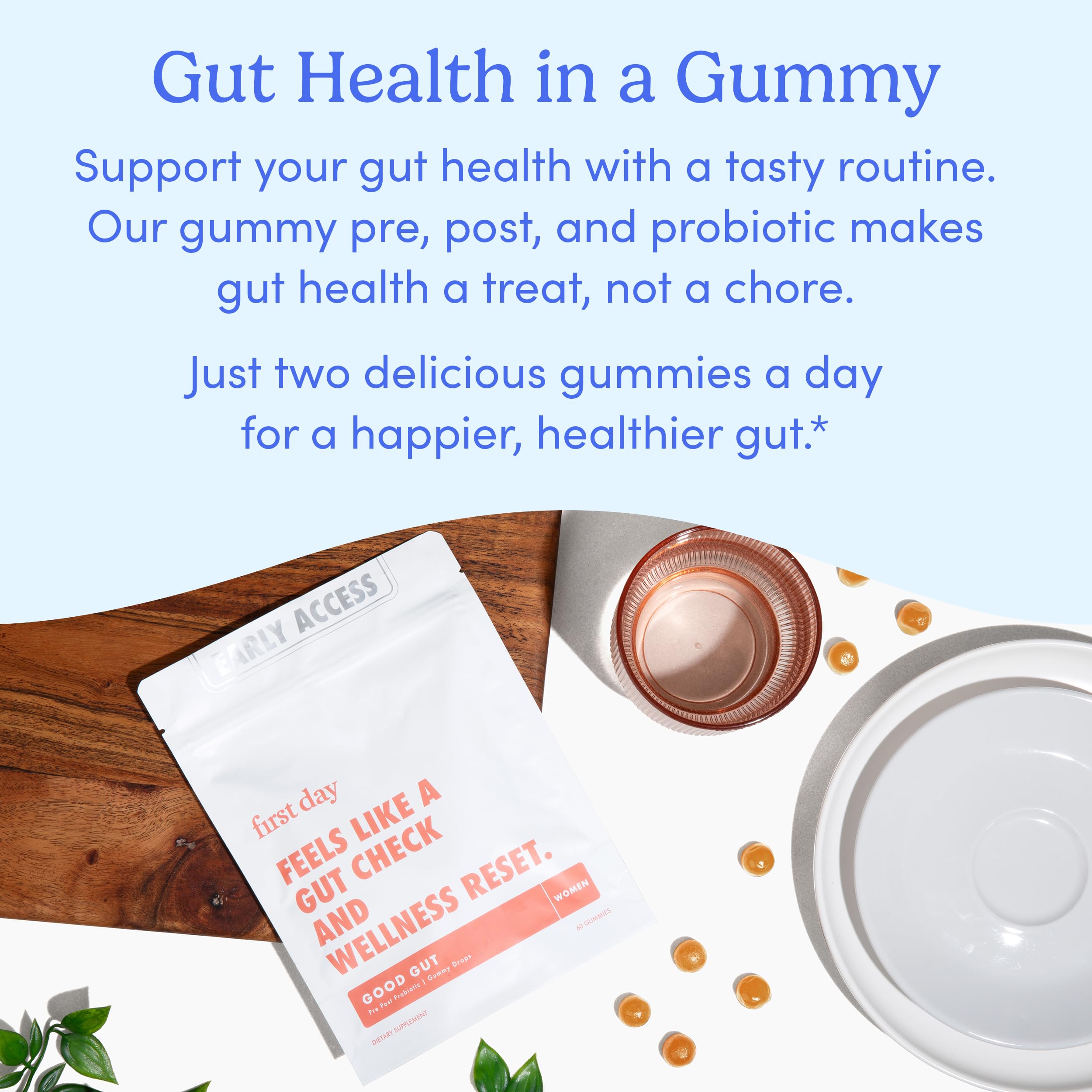 FIRST DAY Women’s Good Gut Tribiotic Gummies – 3-in-1 Probiotic, Prebiotic & Postbiotic (30-Day Supply)