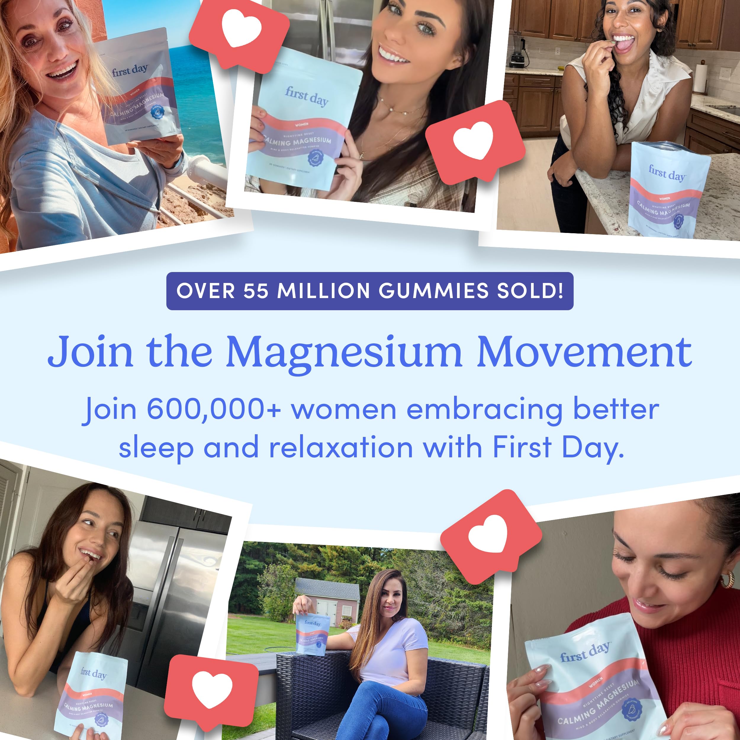 First Day Women’s Nighttime Reset Calming Magnesium Gummies – Sleep Support, Calm Mood & Energy – No Melatonin – 30-Day Supply