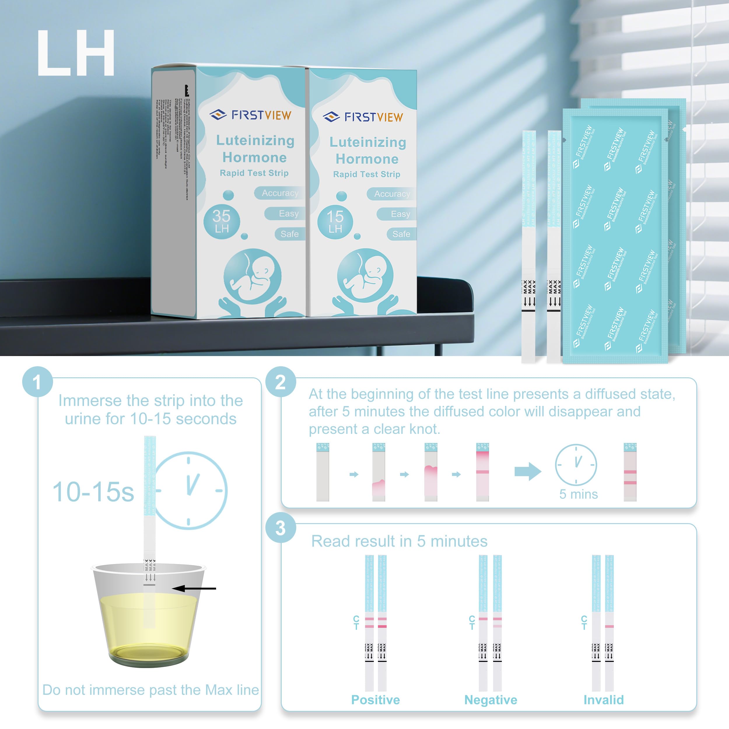 FIRSTVIEW Ovulation Test Strips - 15 Strips, Results Within 5 Minutes, Clear Display, Easy to use