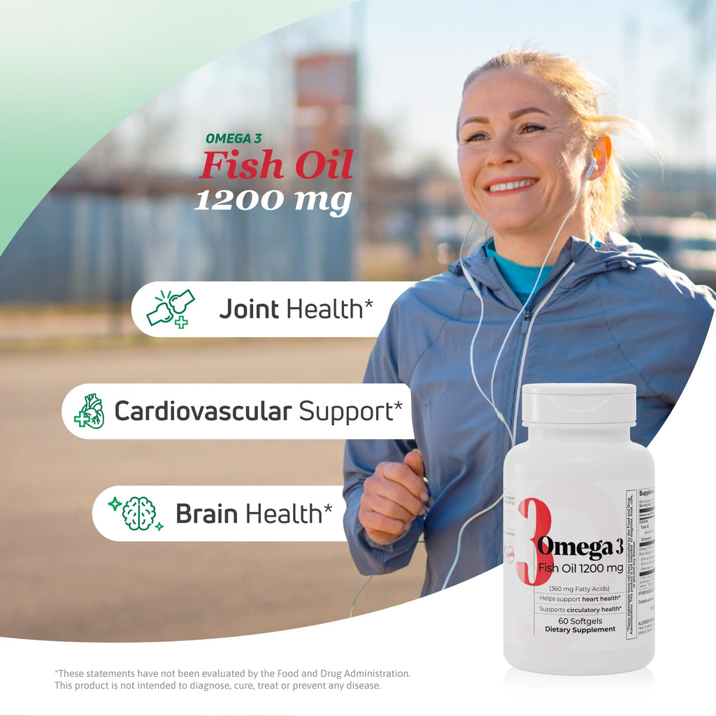 Fish Oil 1200 mg | 360 mg Omega-3s for Heart, Circulation & Brain Health – 60 Softgels