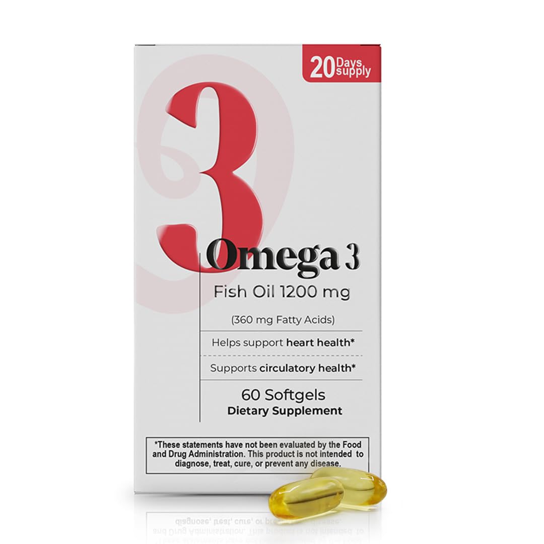 Fish Oil 1200 mg | 360 mg Omega-3s for Heart, Circulation & Brain Health – 60 Softgels