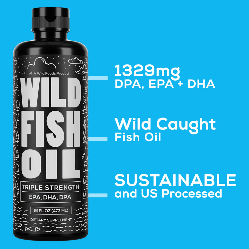 Wild Foods Liquid Omega-3 Fish Oil – Lemon, 16 oz | Burpless, Odorless, DPA + EPA + DHA Triple Strength