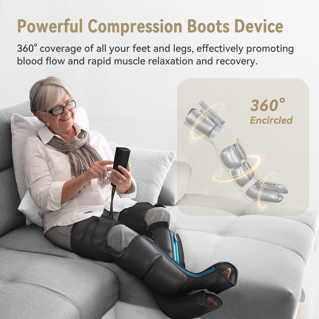 FIT KING Rechargeable Leg & Foot Massager – Cordless Air Compression, 3 Modes, 10 Intensities, 5 Timers