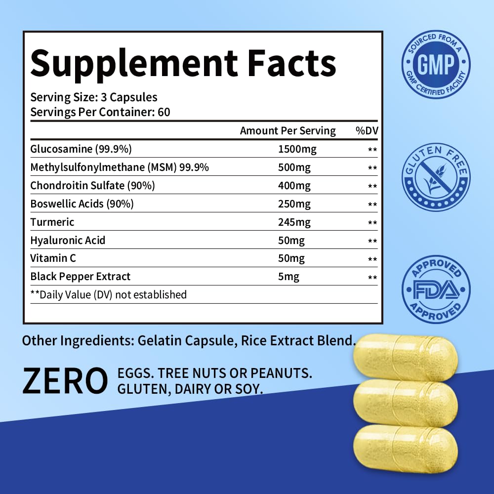 Fitfido Glucosamine Chondroitin MSM and Turmeric - Joint Health & Mobility, 180 Capsules