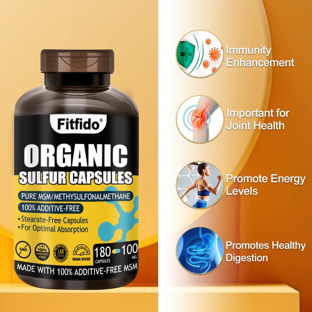 Fitfido MSM 1000mg Capsules – Organic Sulfur for Joints, Hair, Skin & Nails | 180 Caps