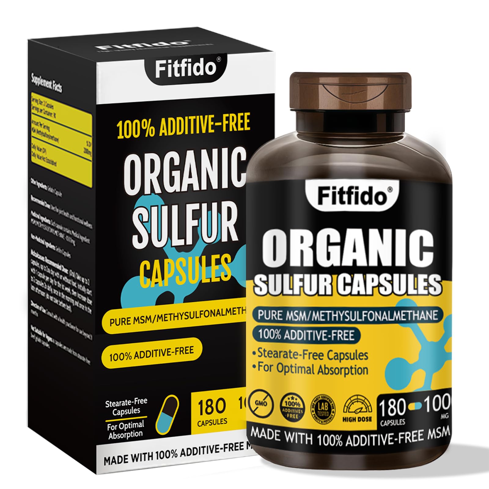 Fitfido MSM 1000mg Capsules – Organic Sulfur for Joints, Hair, Skin & Nails | 180 Caps