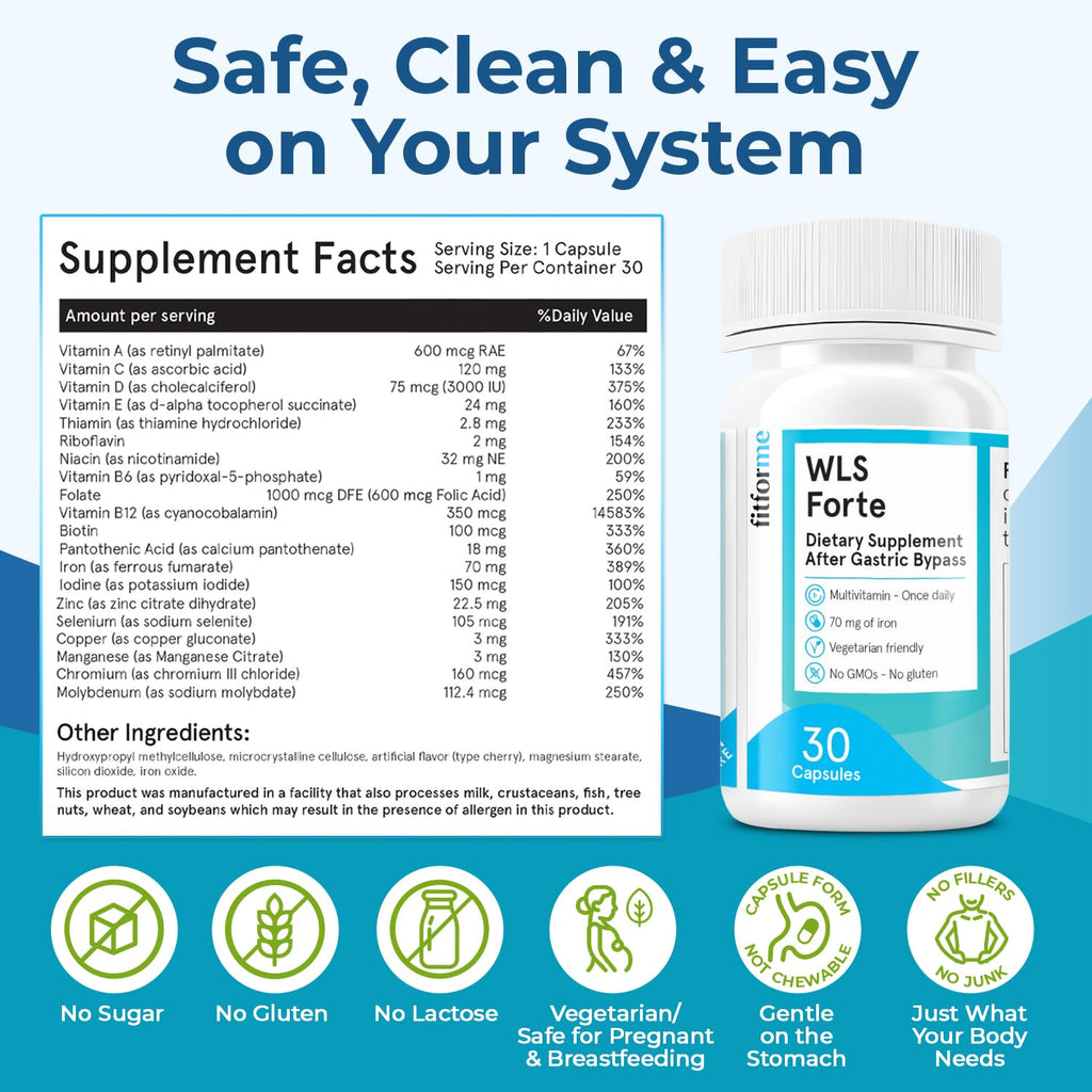 FitForMe Bariatric Multivitamins with Iron – WLS Forte One‑A‑Day for Gastric Bypass | 90‑Day Supply