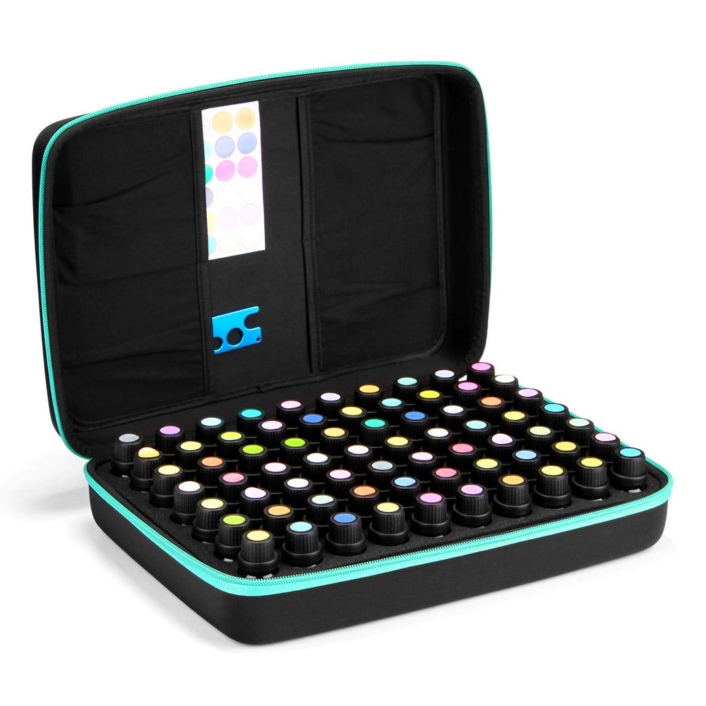 FITNATE Essential Oils Storage Case - 70 Bottles, Blue Travel Case with Labels