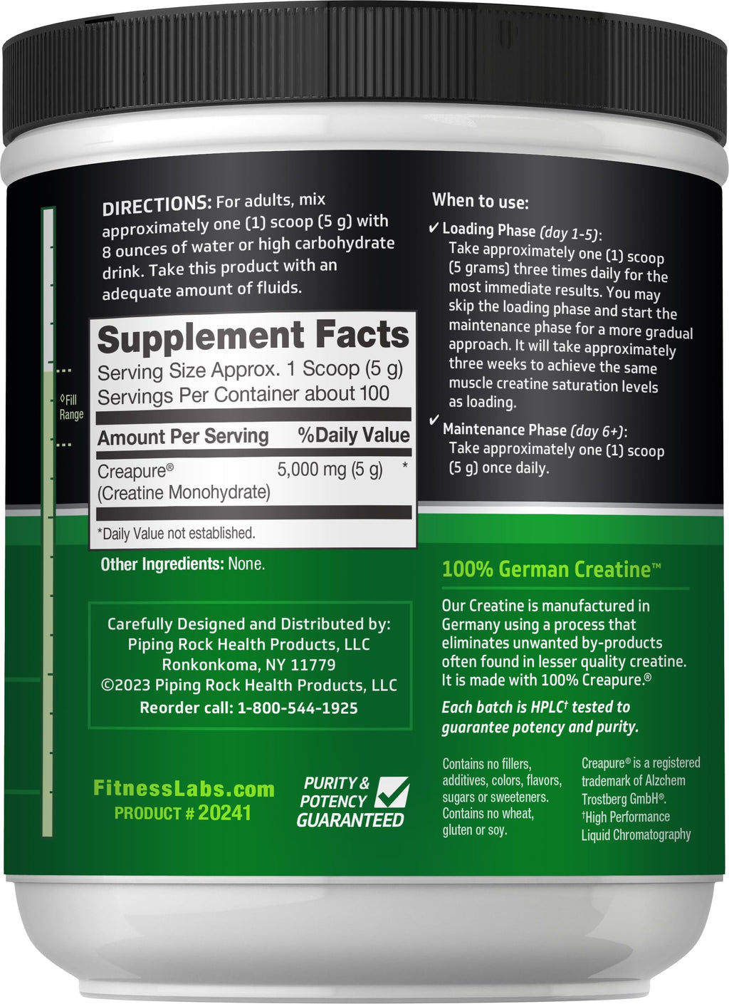 Fitness Labs German Creatine Monohydrate Powder | 500 Grams | Creapure Fitness Supplement | 100 Servings