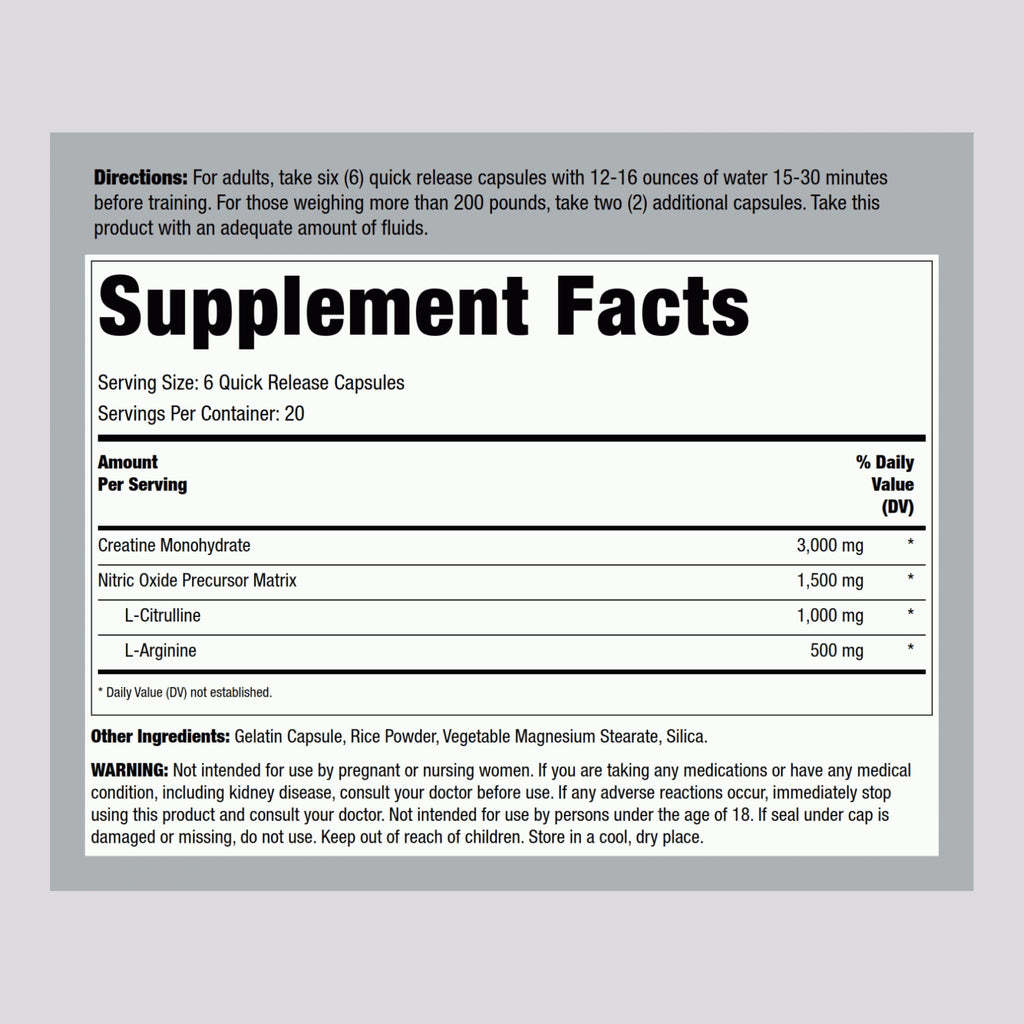 Fitness Labs Creatine Monohydrate Capsules | 120 Powder Pills | 3000mg | German Creatine for Women and Men | Creapure Pump Supplement | Plus Nitric Oxide Precursor | HPLC Tested | Non-GMO (Pack of 2)