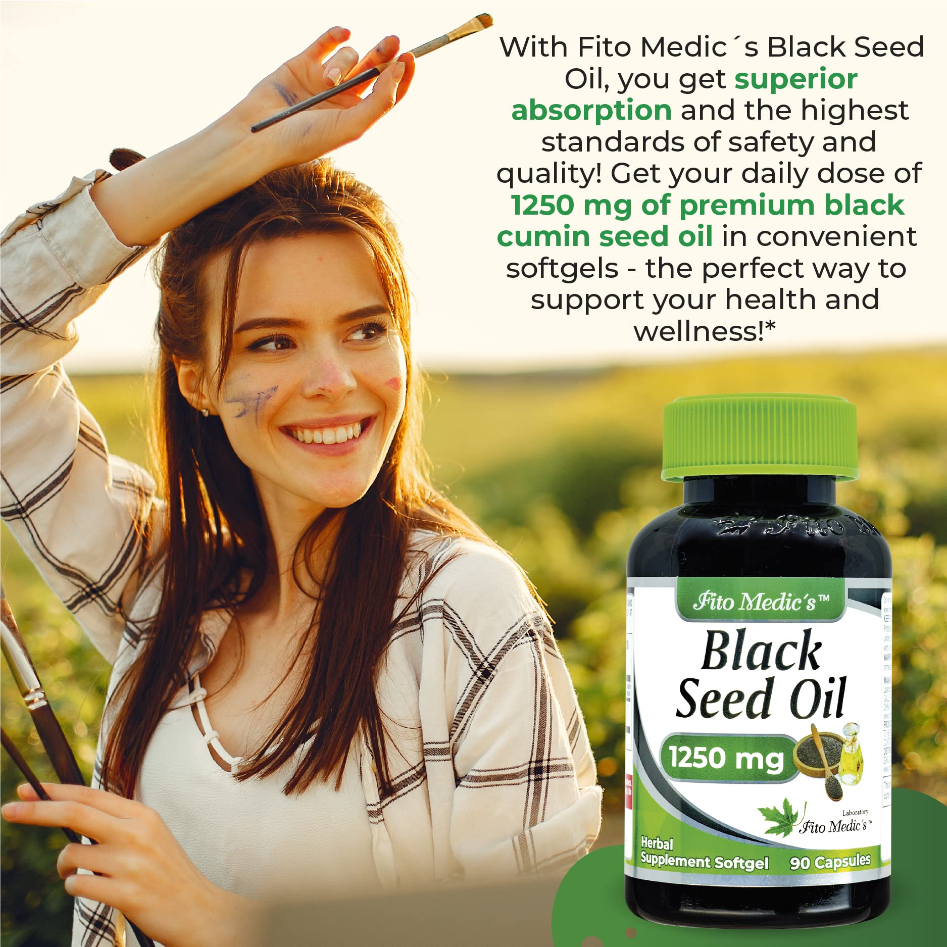 Fito Medic Black Seed Oil 1250 mg Softgels – Organic Cold Pressed, Ultra High Absorption