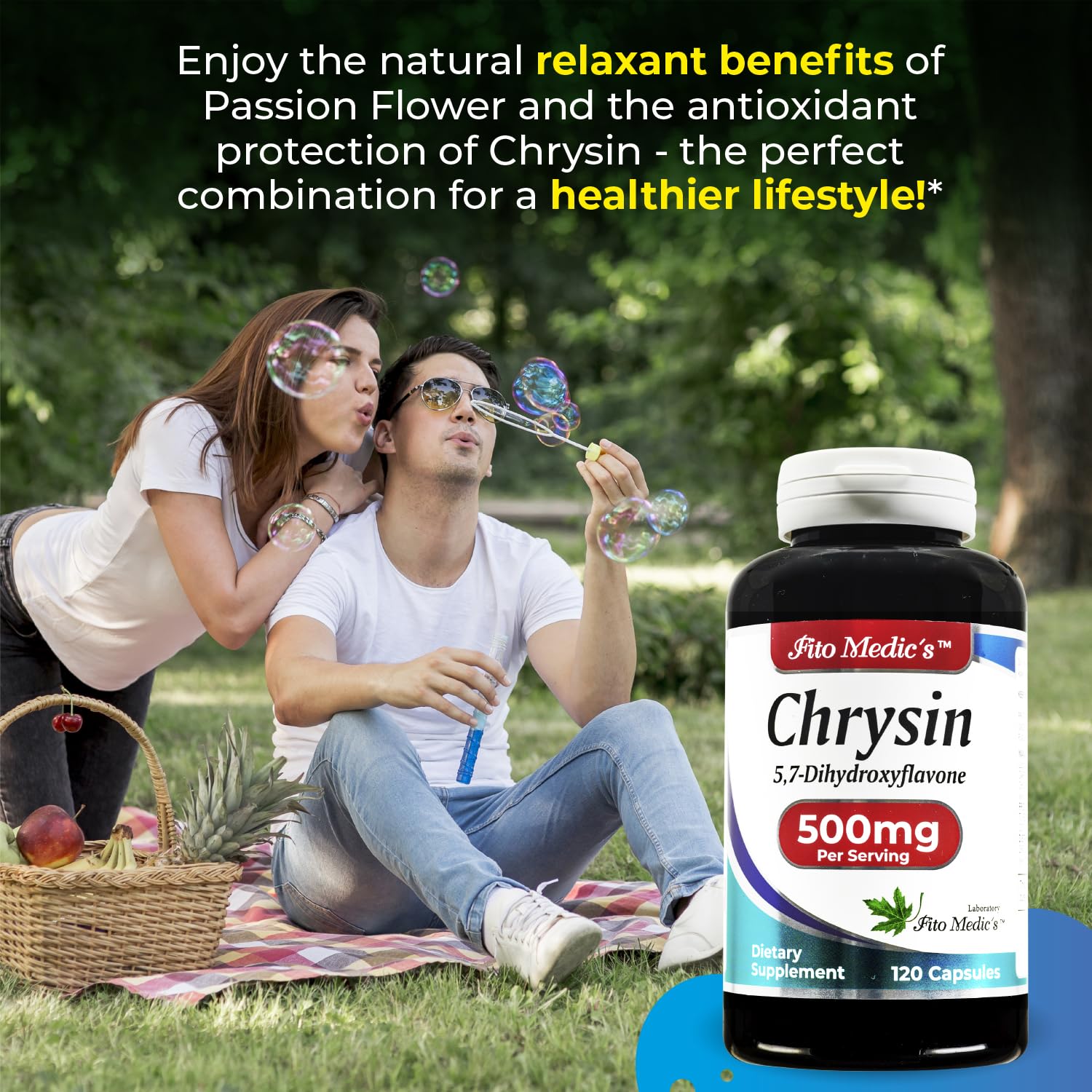 FITO MEDIC'S - Chrysin - 500mg- with - Passion Flower - 120 Capsules, Ultra high Absorption s.