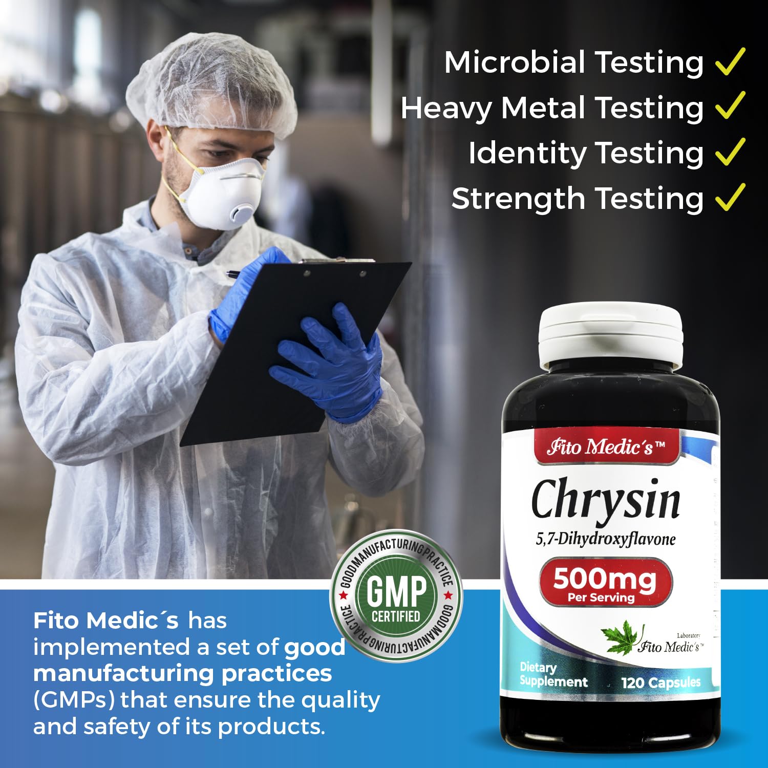 FITO MEDIC'S - Chrysin - 500mg- with - Passion Flower - 120 Capsules, Ultra high Absorption s.