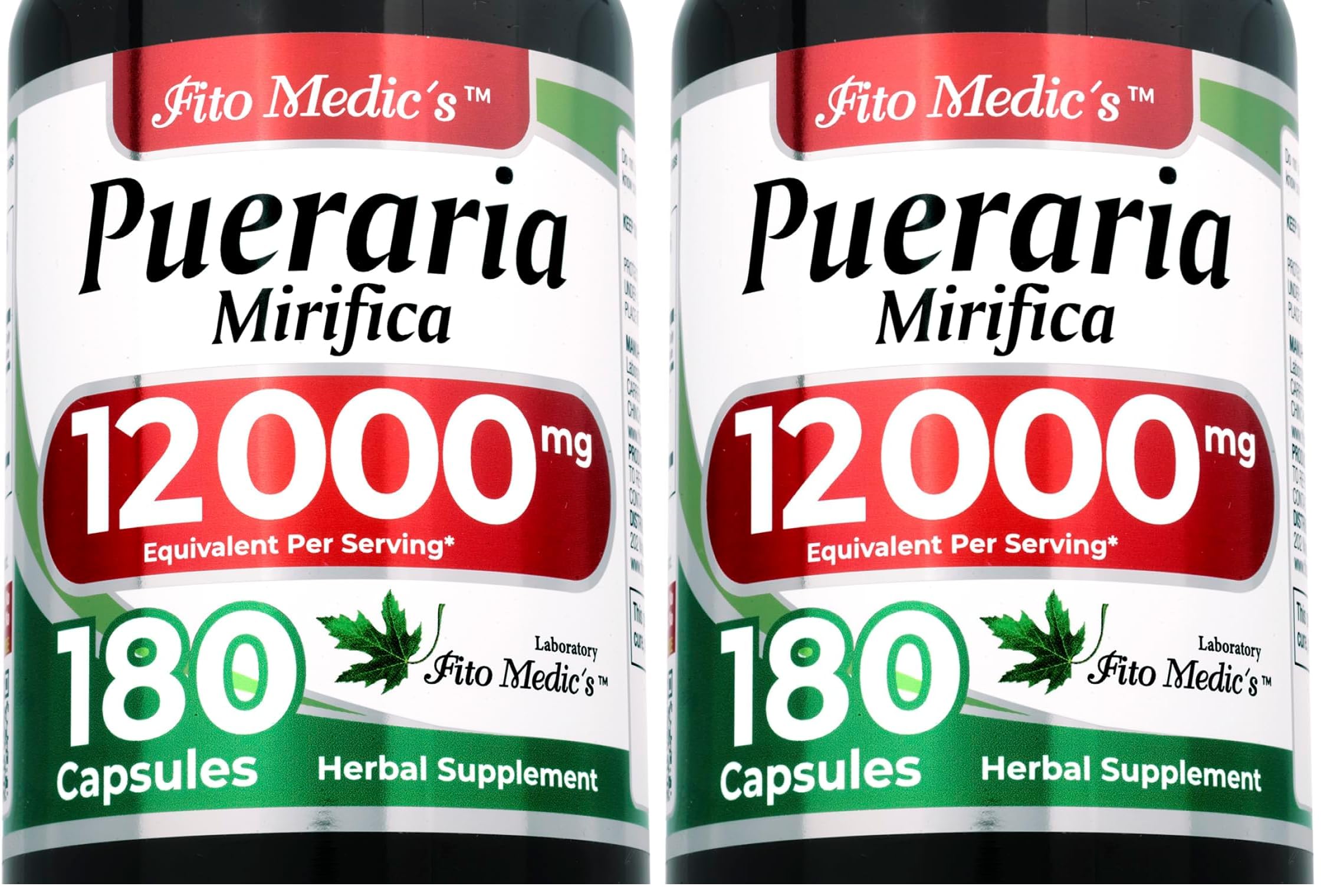 FITO MEDIC'S Lab Pueraria Mirifica Capsules - 180 Count | 12000 mg per Serving | Ultra High Absorption | Pack of 2 | Supplement for Women